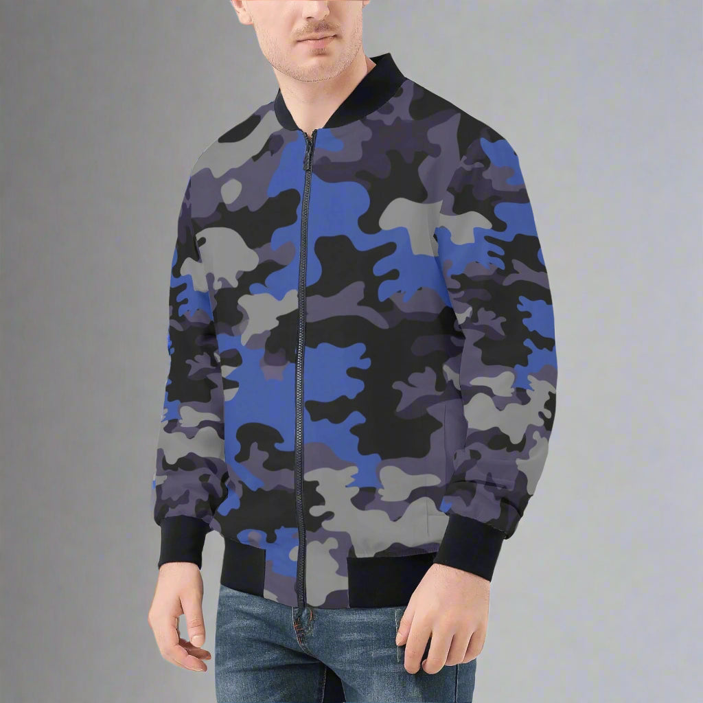 Blue Camo Bomber Jacket by Highest Evolution