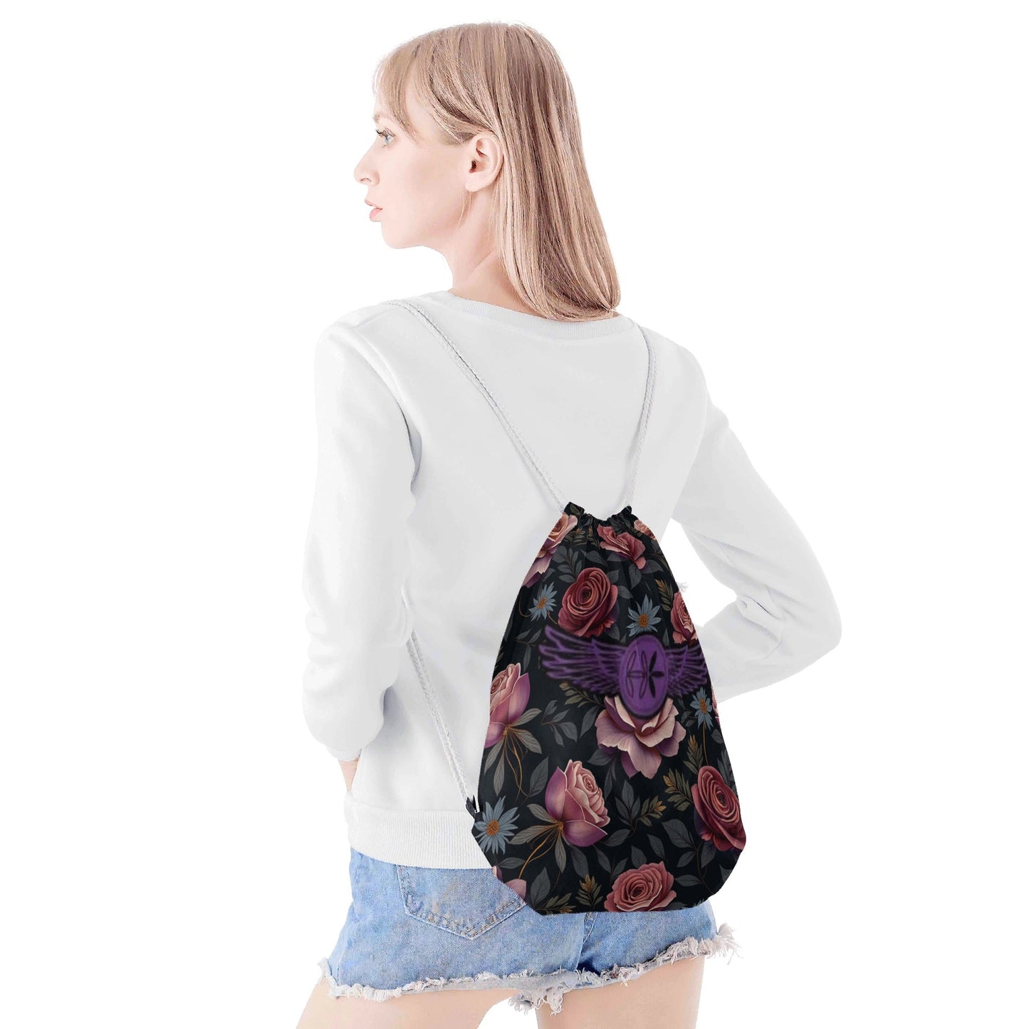 Rose Garden Drawstring Bag by Highest Evolution