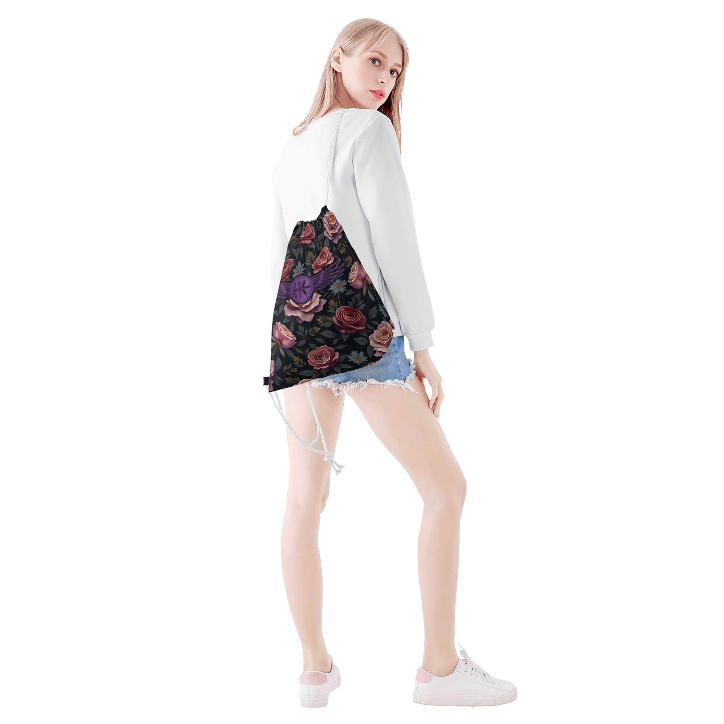 Rose Garden Drawstring Bag by Highest Evolution