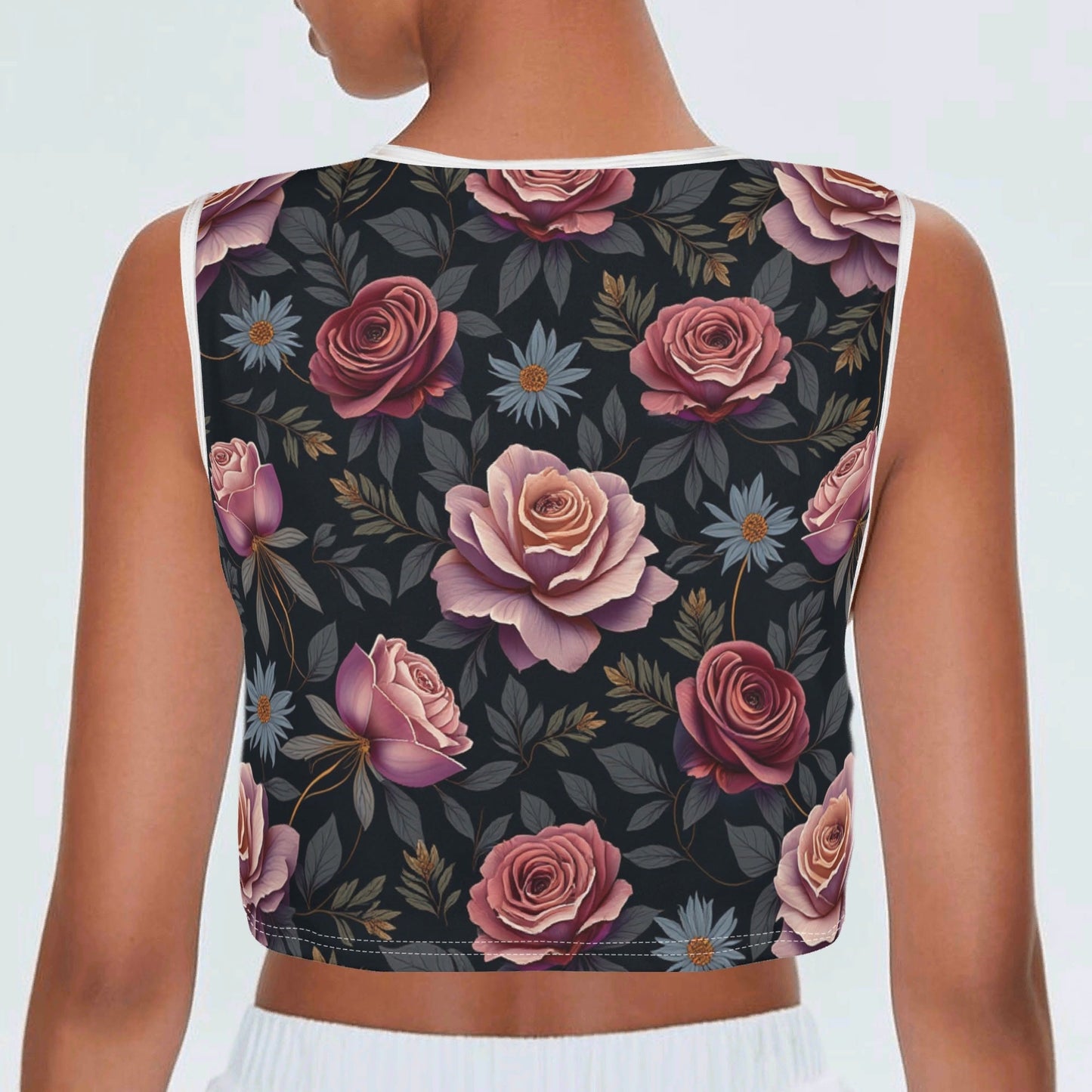 Womens Sleeveless Rose Garden Sports Bra Workout Crop Tank Top By Highest Evolution