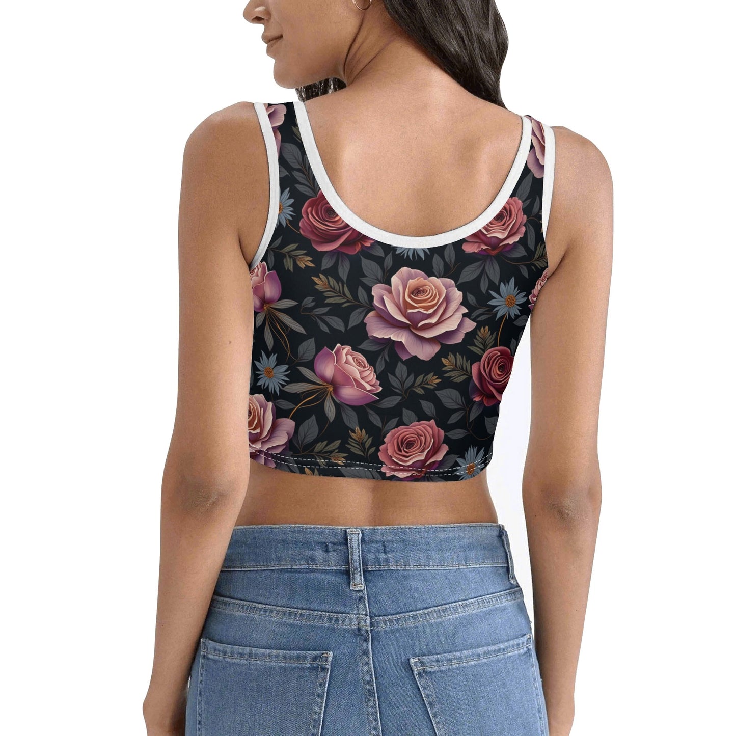 Womens Rose Garden Sleeveless Crop Tank Top by Highest Evolution