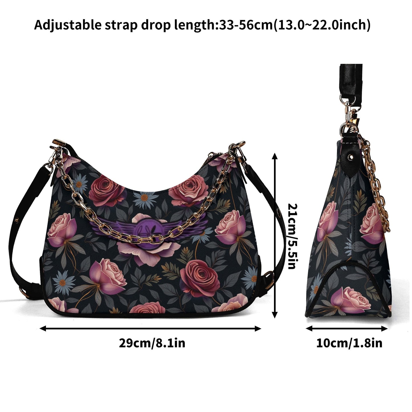 Lady Twill Leather Rose Garden Chain Shoulder Bag by Highest Evolution