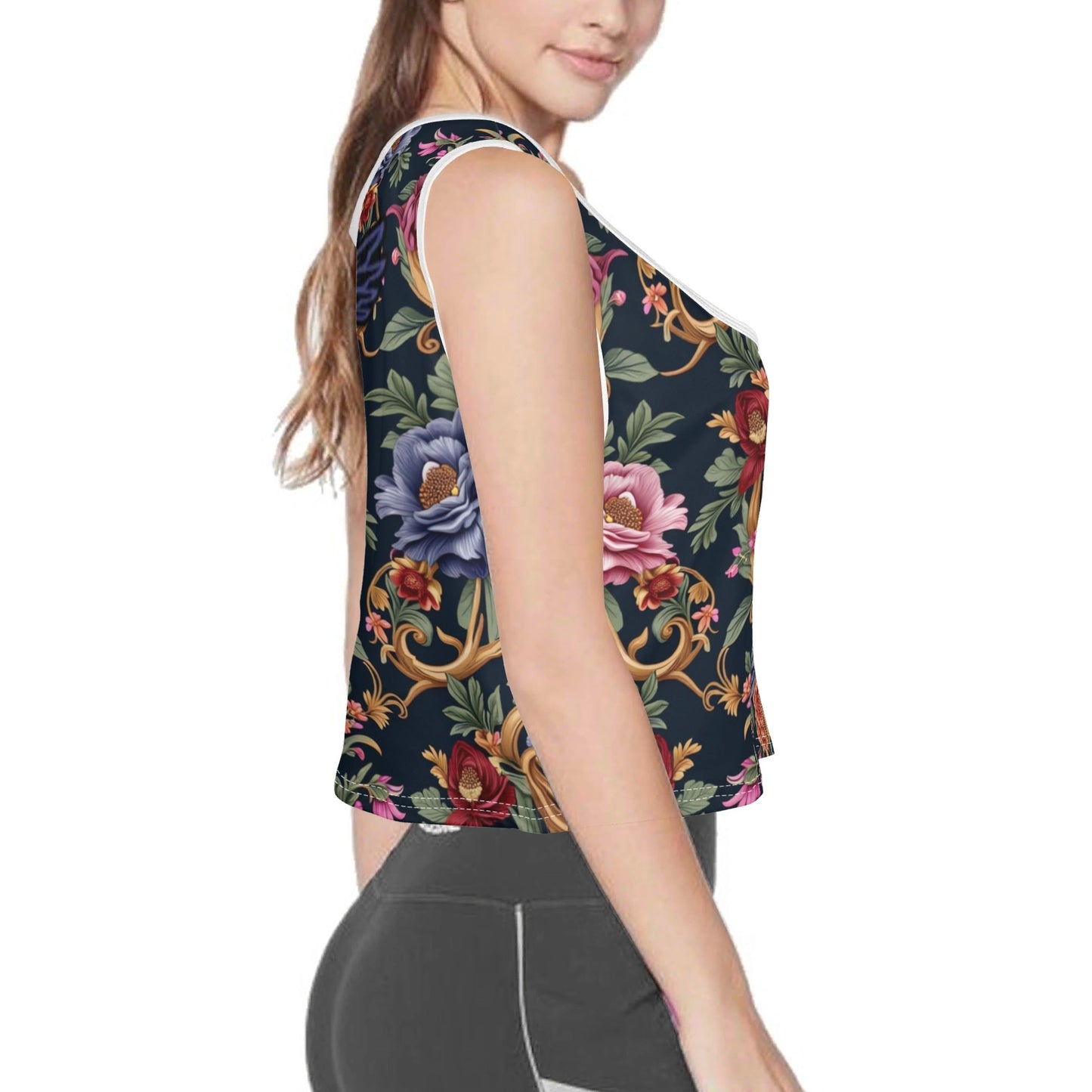 Womens Royal Floral Sports Tank Top