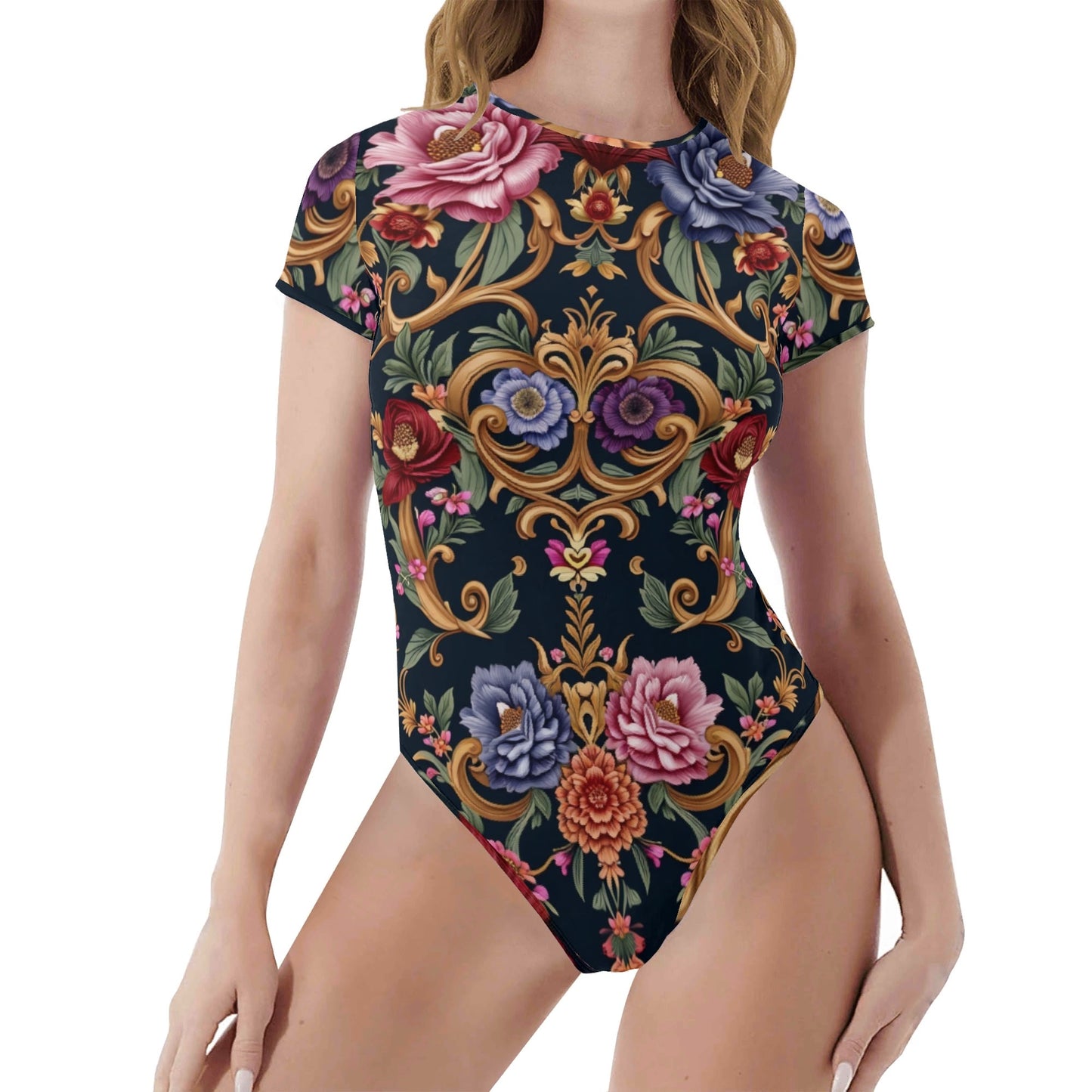 Womens Crew Neck Short Sleeve Slim Fit Bodysuit