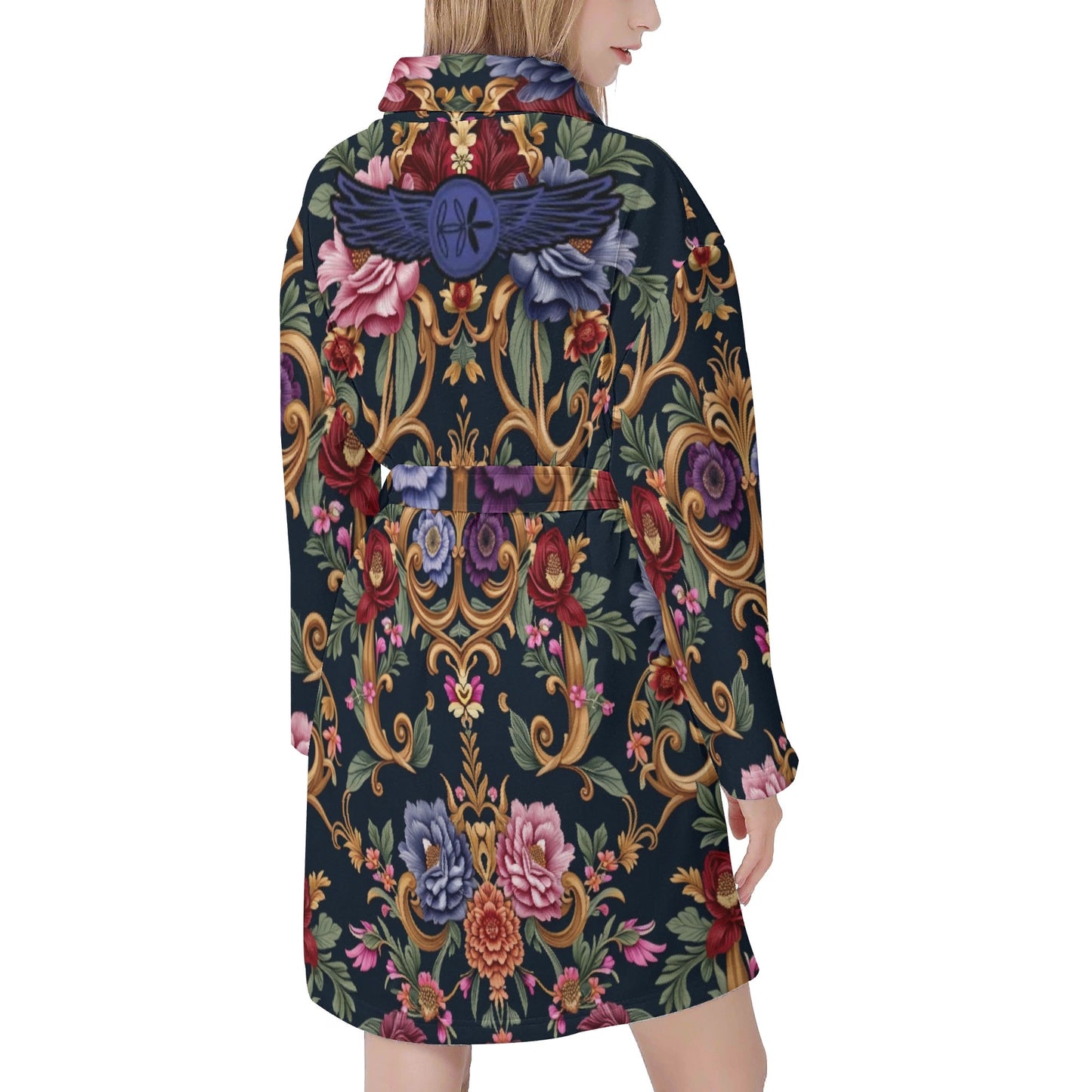 Womens Royal Floral Short Bathrobe