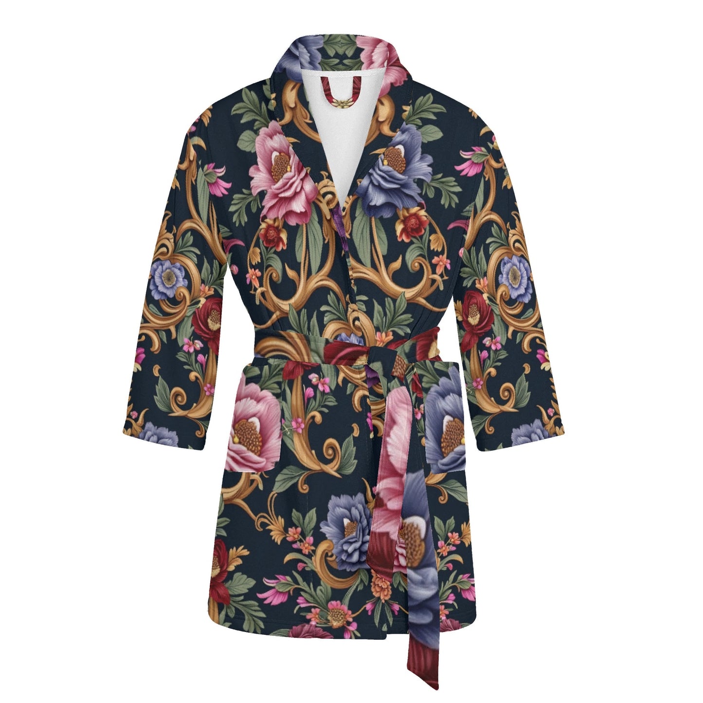 Womens Royal Floral Short Bathrobe
