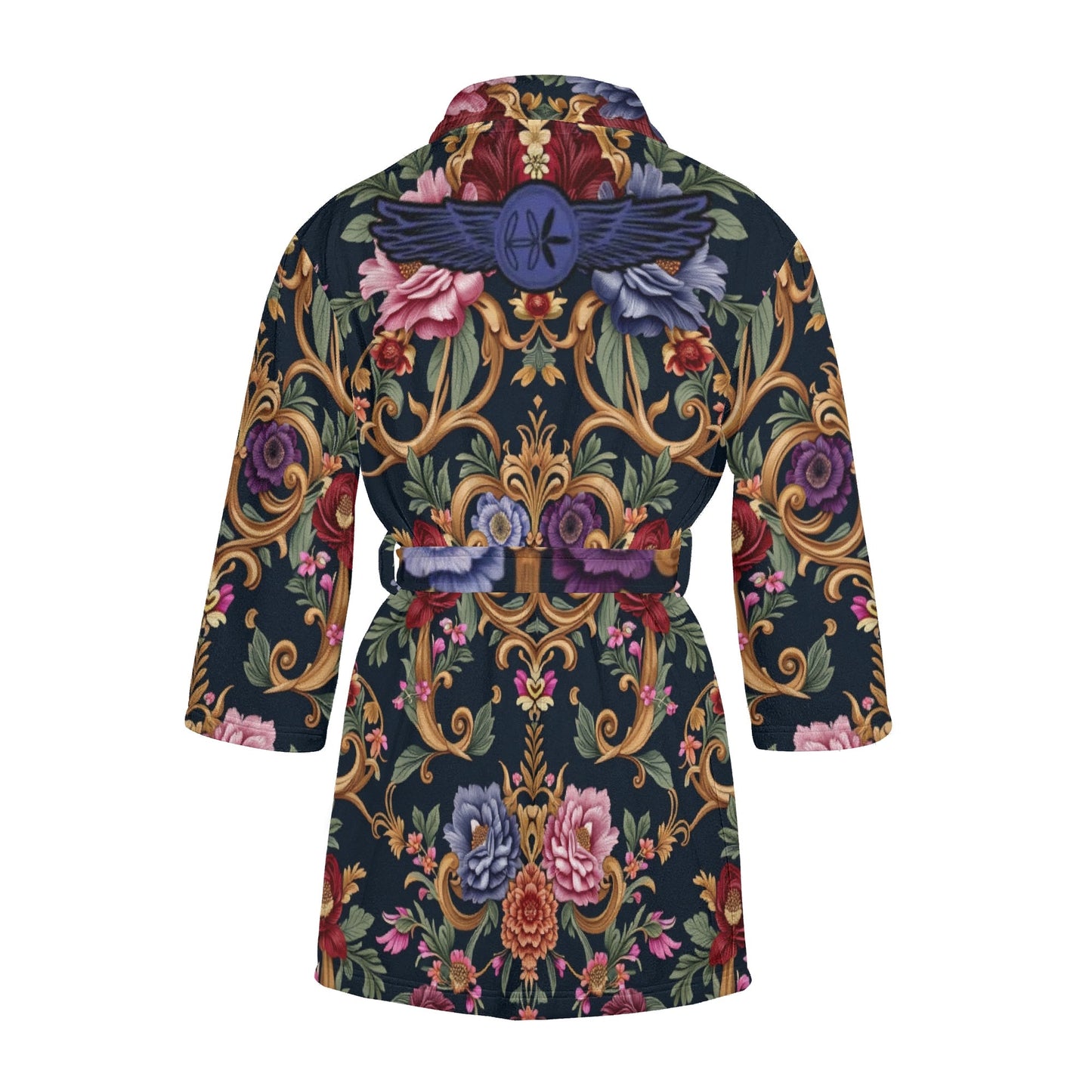 Womens Royal Floral Short Bathrobe