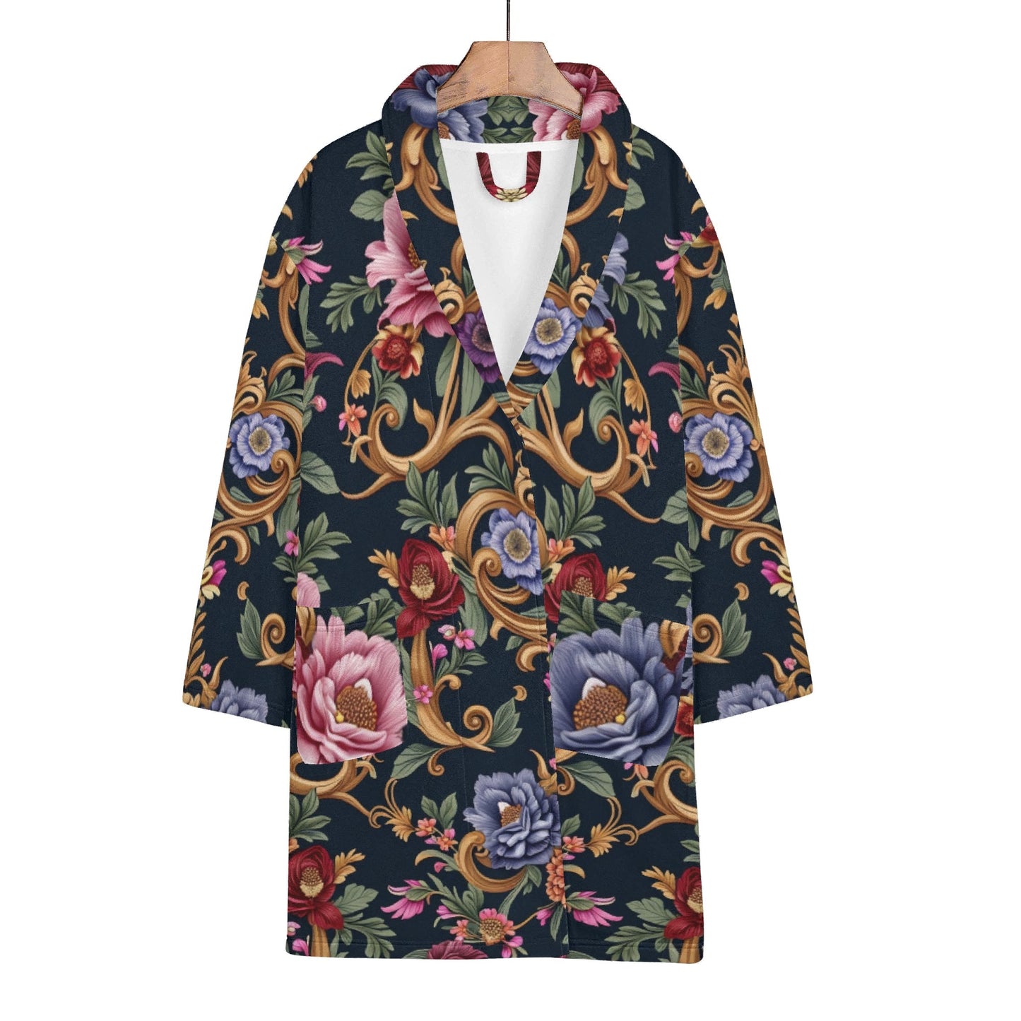Womens Royal Floral Short Bathrobe
