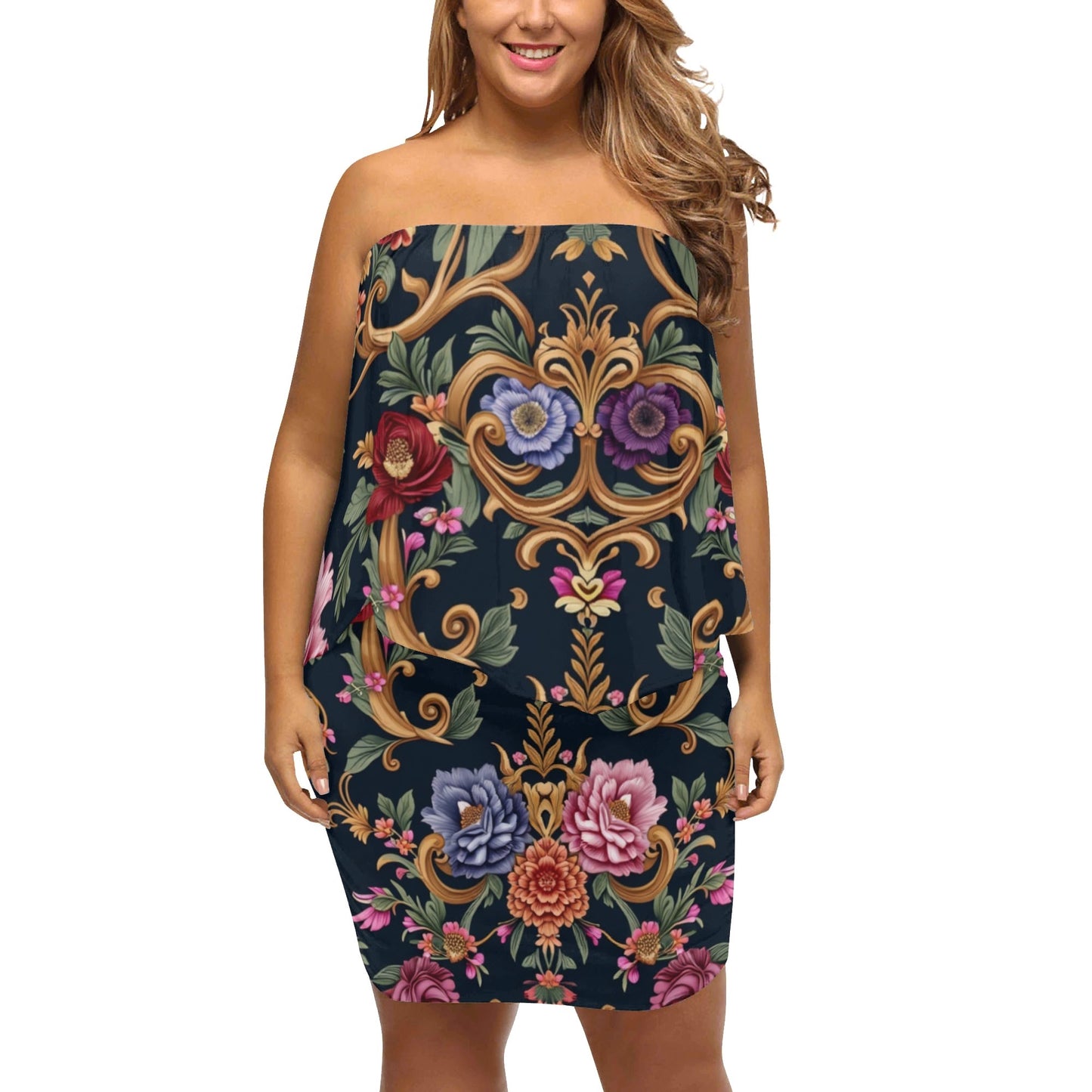 Womens Royal Floral Off The Shoulder Wrap Dress