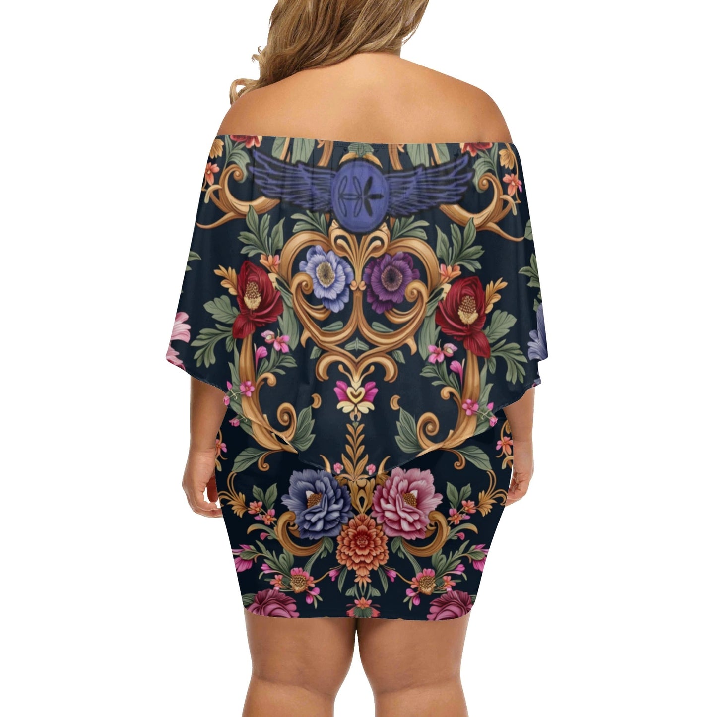 Womens Royal Floral Off The Shoulder Wrap Dress