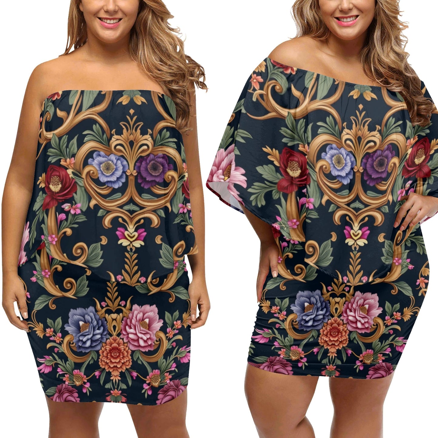 Womens Royal Floral Off The Shoulder Wrap Dress