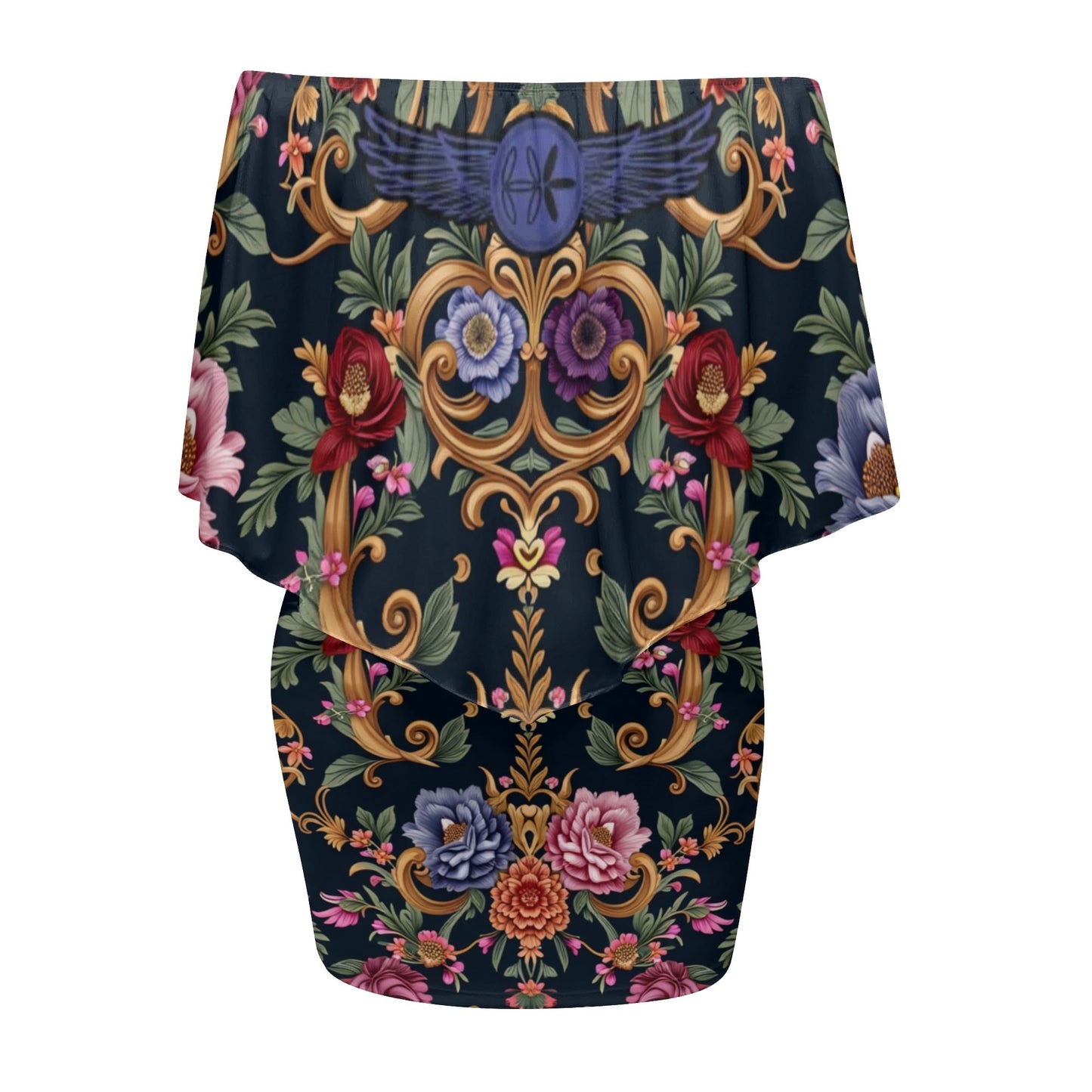 Womens Royal Floral Off The Shoulder Wrap Dress