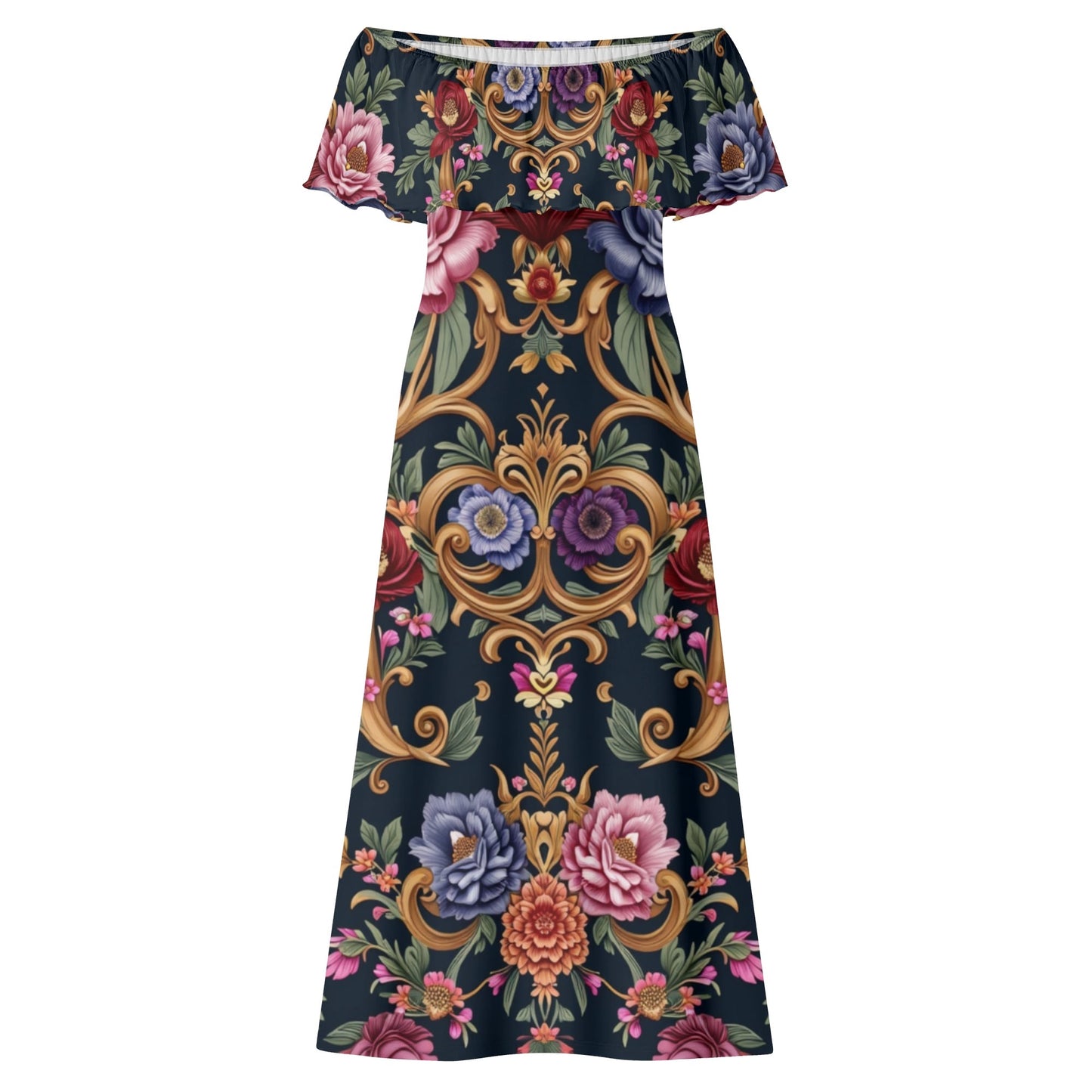 Womens Royal Floral Off The Shoulder Long Dress