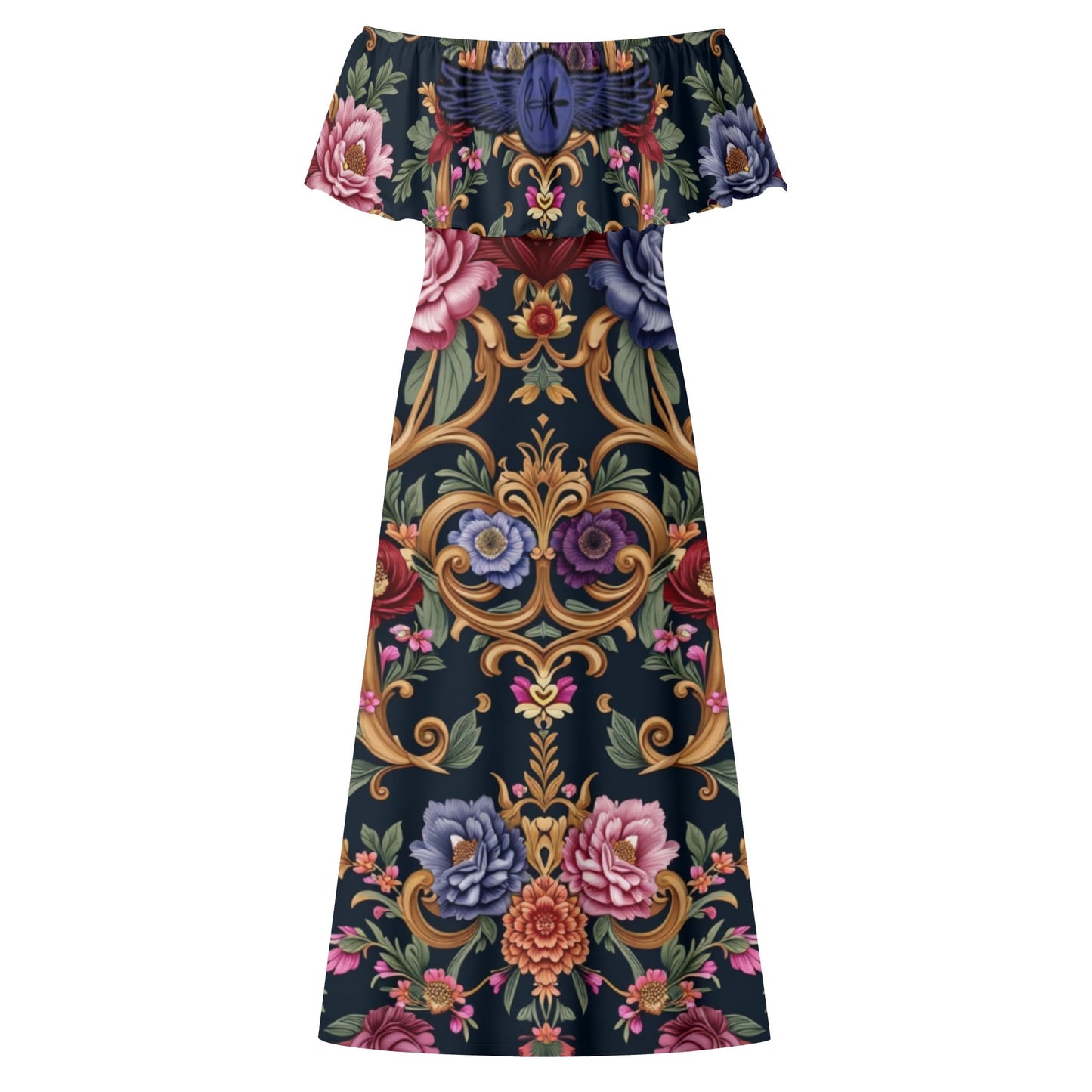 Womens Royal Floral Off The Shoulder Long Dress
