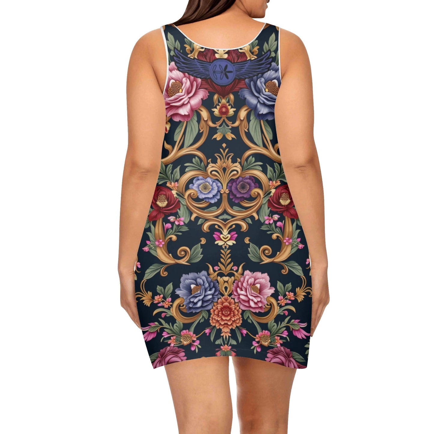 Womens Elegant Royal Floral Sleeveless Vest Dress by Highest Evolution