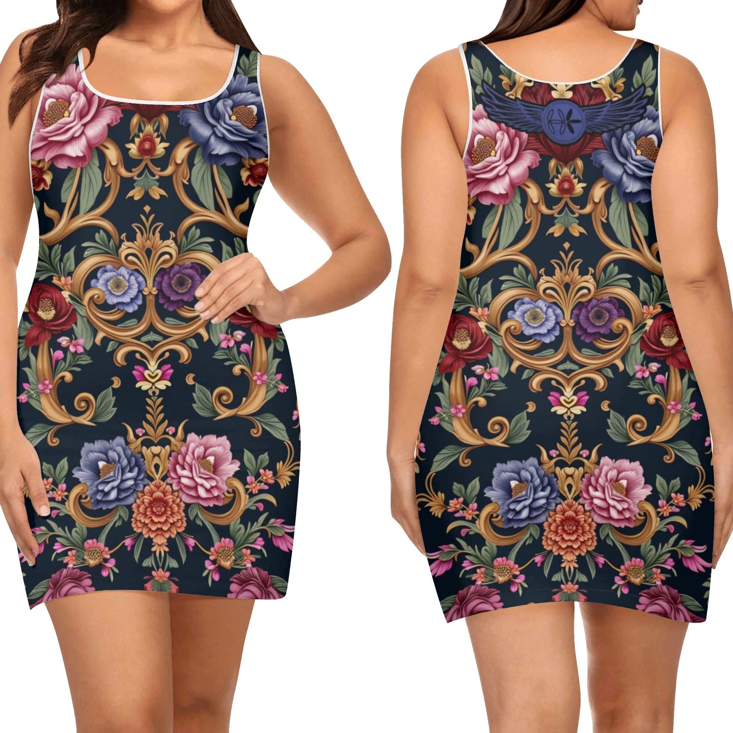 Womens Elegant Royal Floral Sleeveless Vest Dress by Highest Evolution