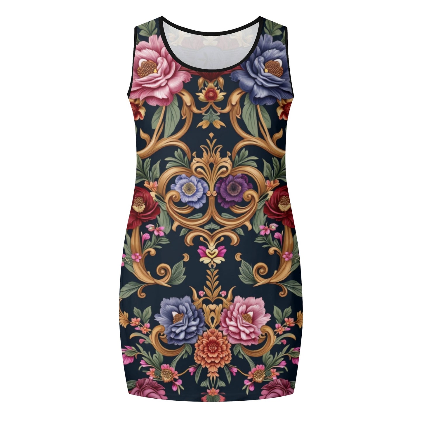 Womens Elegant Royal Floral Sleeveless Vest Dress by Highest Evolution