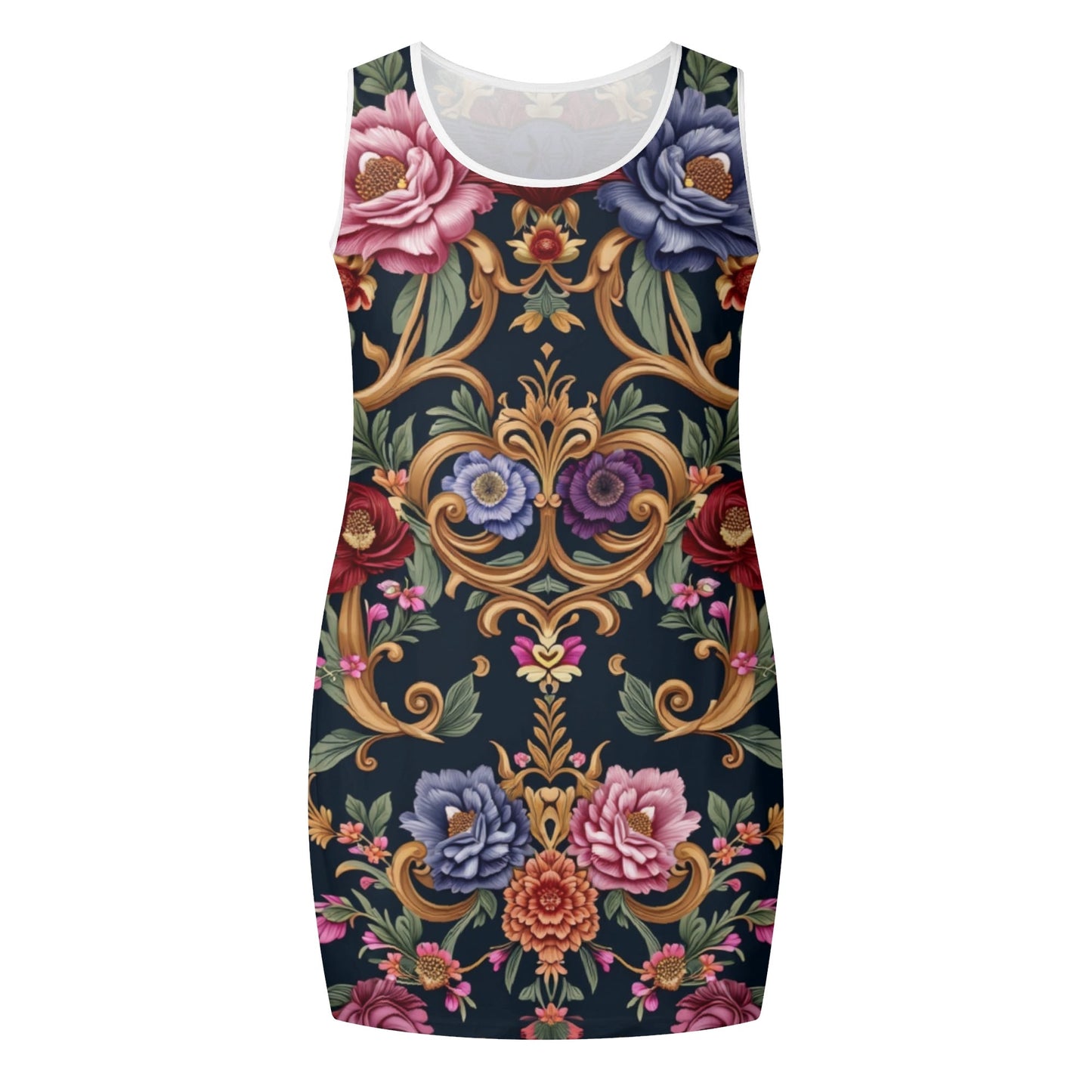 Womens Elegant Royal Floral Sleeveless Vest Dress by Highest Evolution