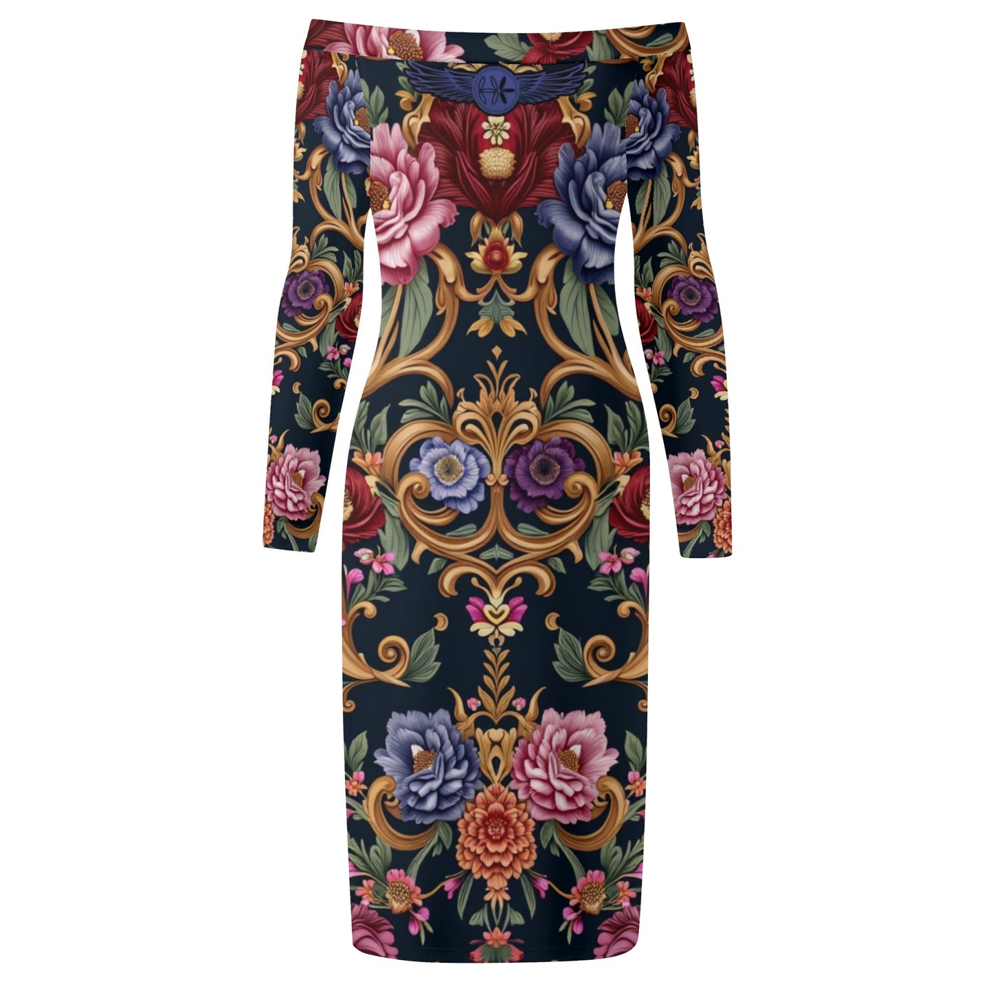 Womens Off The Shoulder Royal Floral Long Sleeve Elegant Wrap Dress