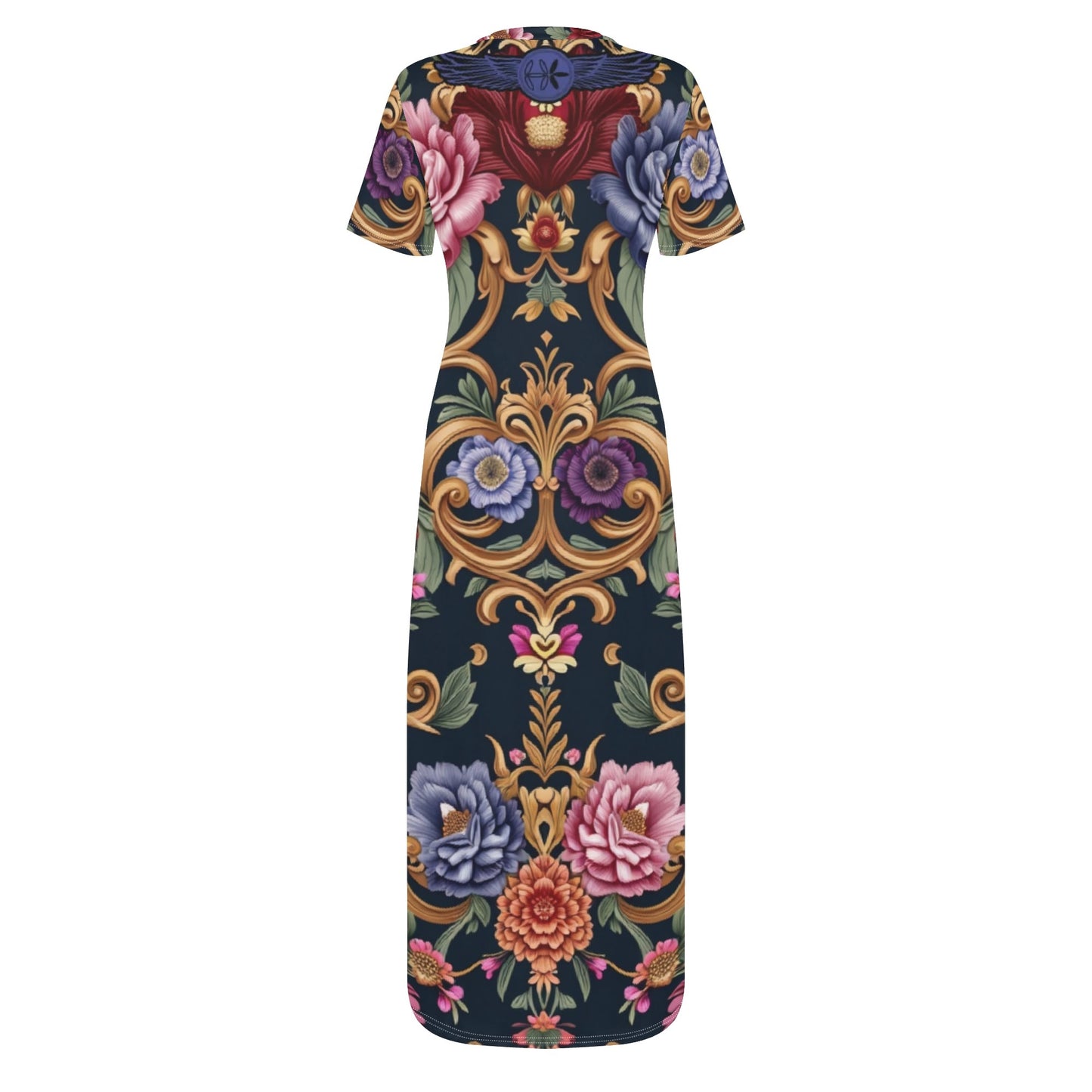 Womens Royal Floral Short Sleeve Casual Tshirt Long Dresses