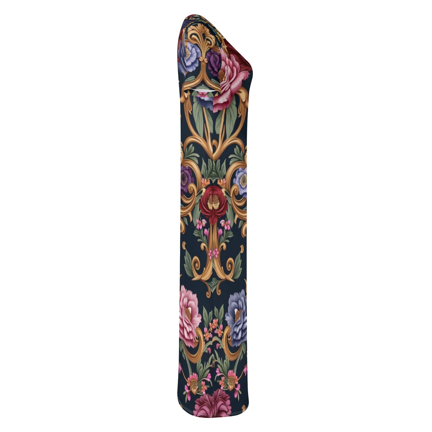 Womens Royal Floral Short Sleeve Casual Tshirt Long Dresses