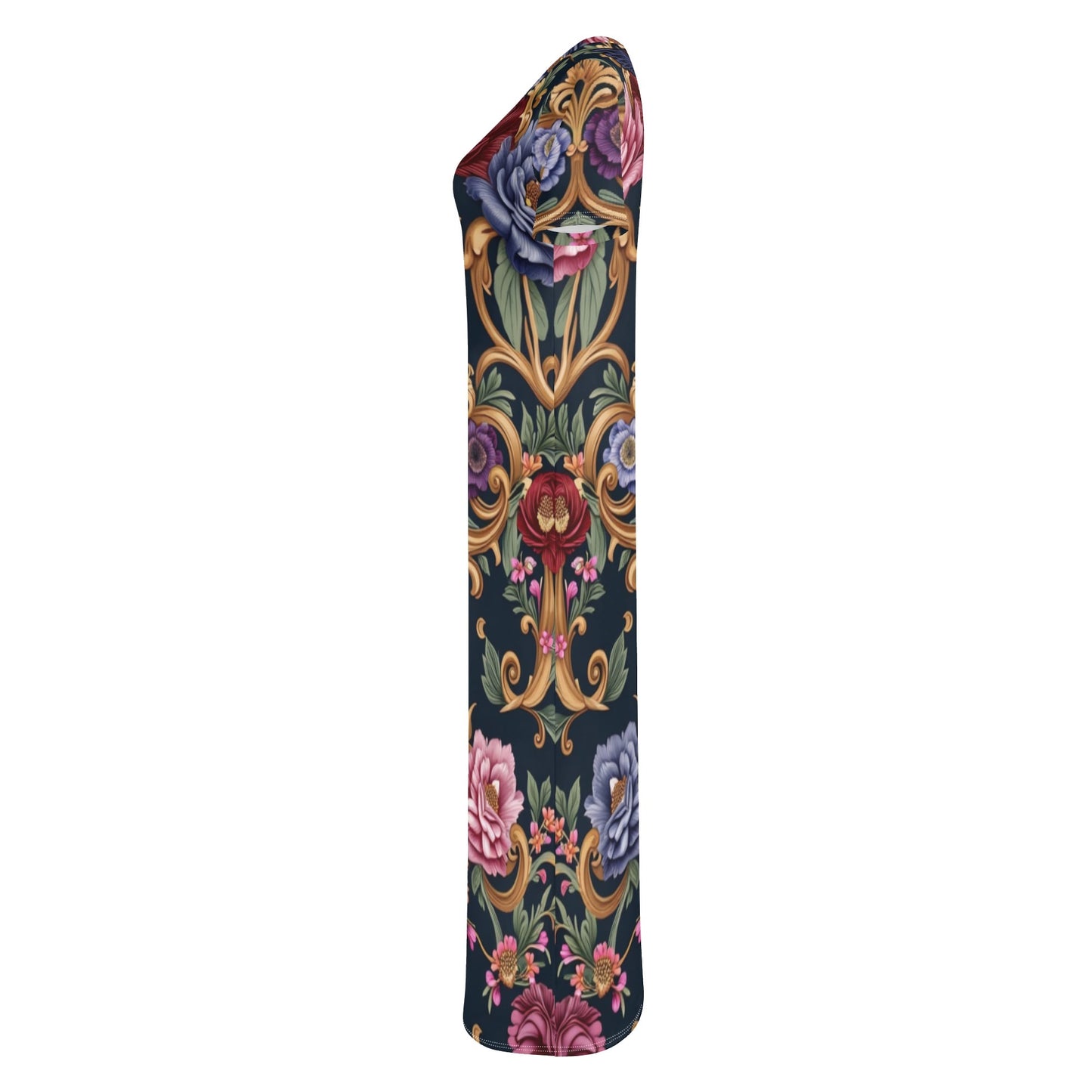 Womens Royal Floral Short Sleeve Casual Tshirt Long Dresses