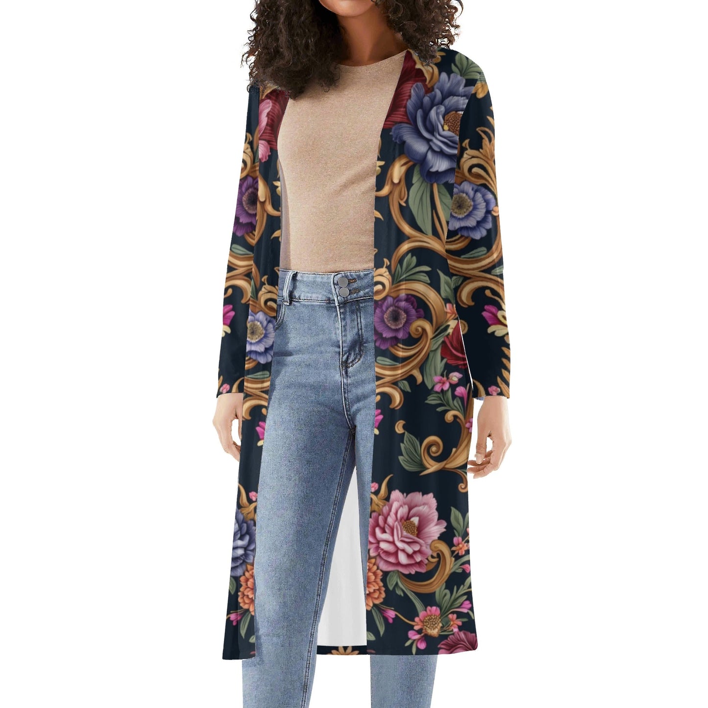 Womens Long Royal Floral Kimono Cardigans