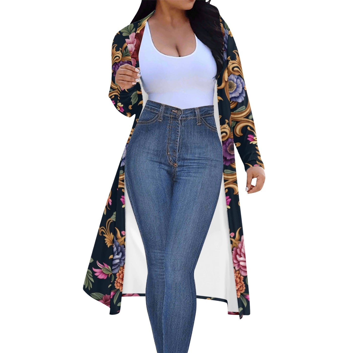 Womens Long Royal Floral Kimono Cardigans