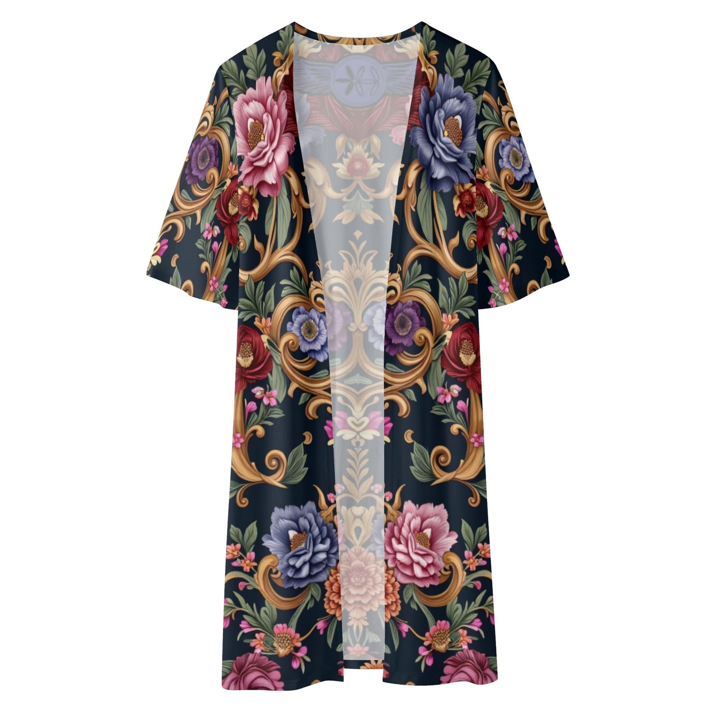 Womens Royal Floral Short Sleeve Sleeve Kimono Cardigan