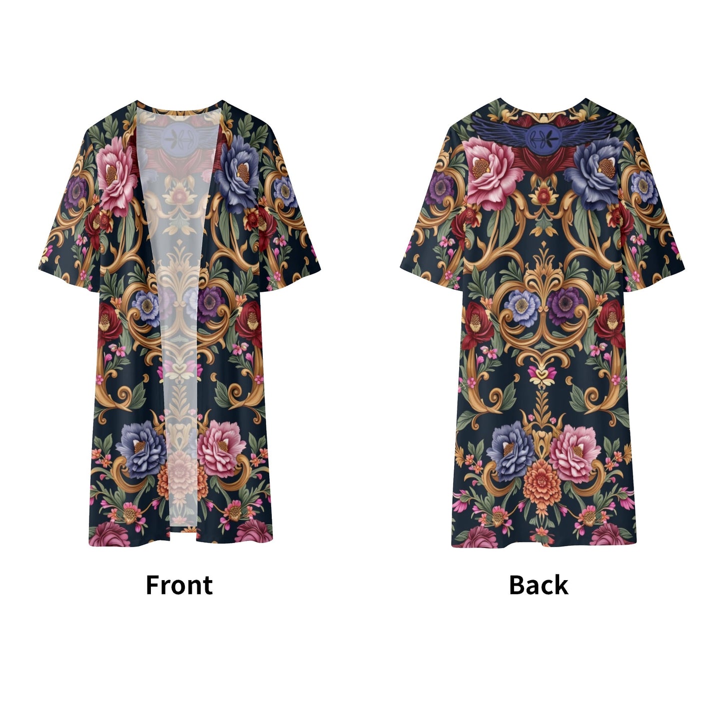 Womens Royal Floral Short Sleeve Sleeve Kimono Cardigan