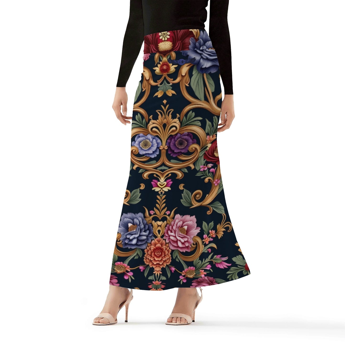 Womens Royal Floral Fishtail Long Skirt by Highest Evolution