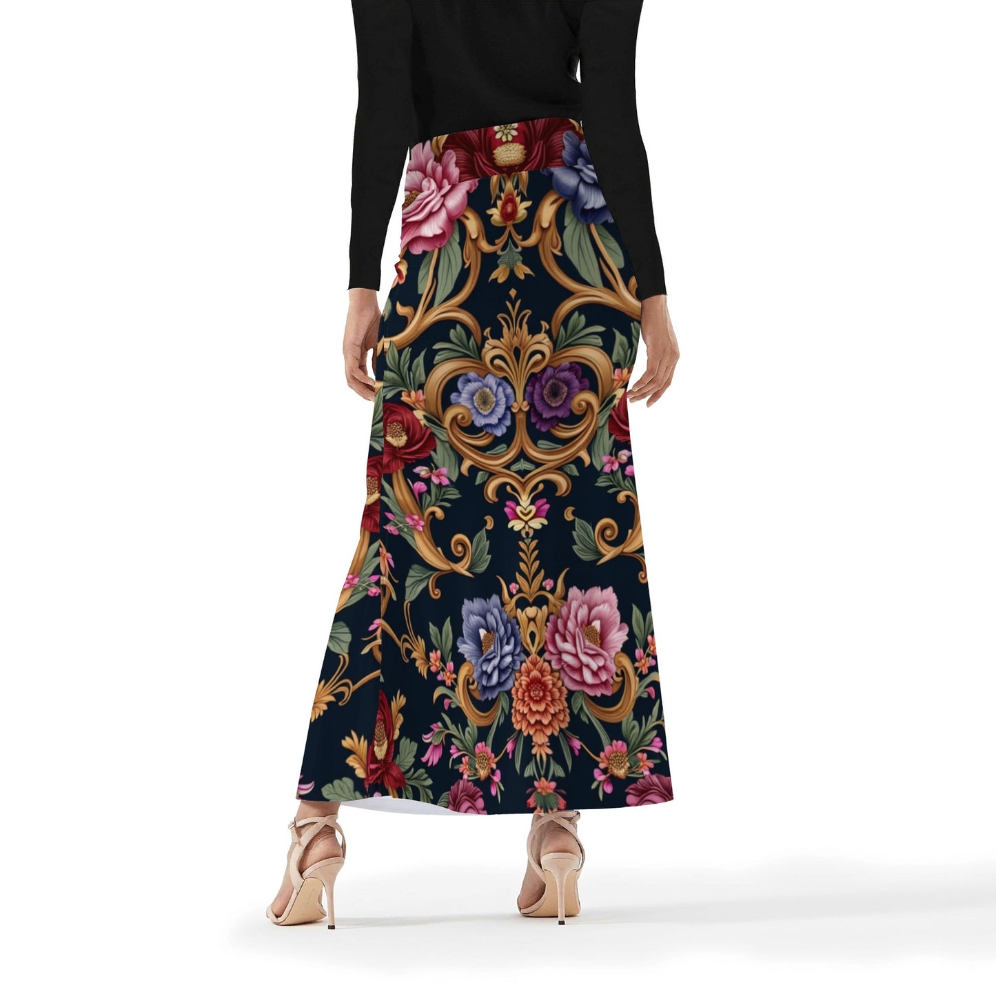 Womens Royal Floral Fishtail Long Skirt by Highest Evolution