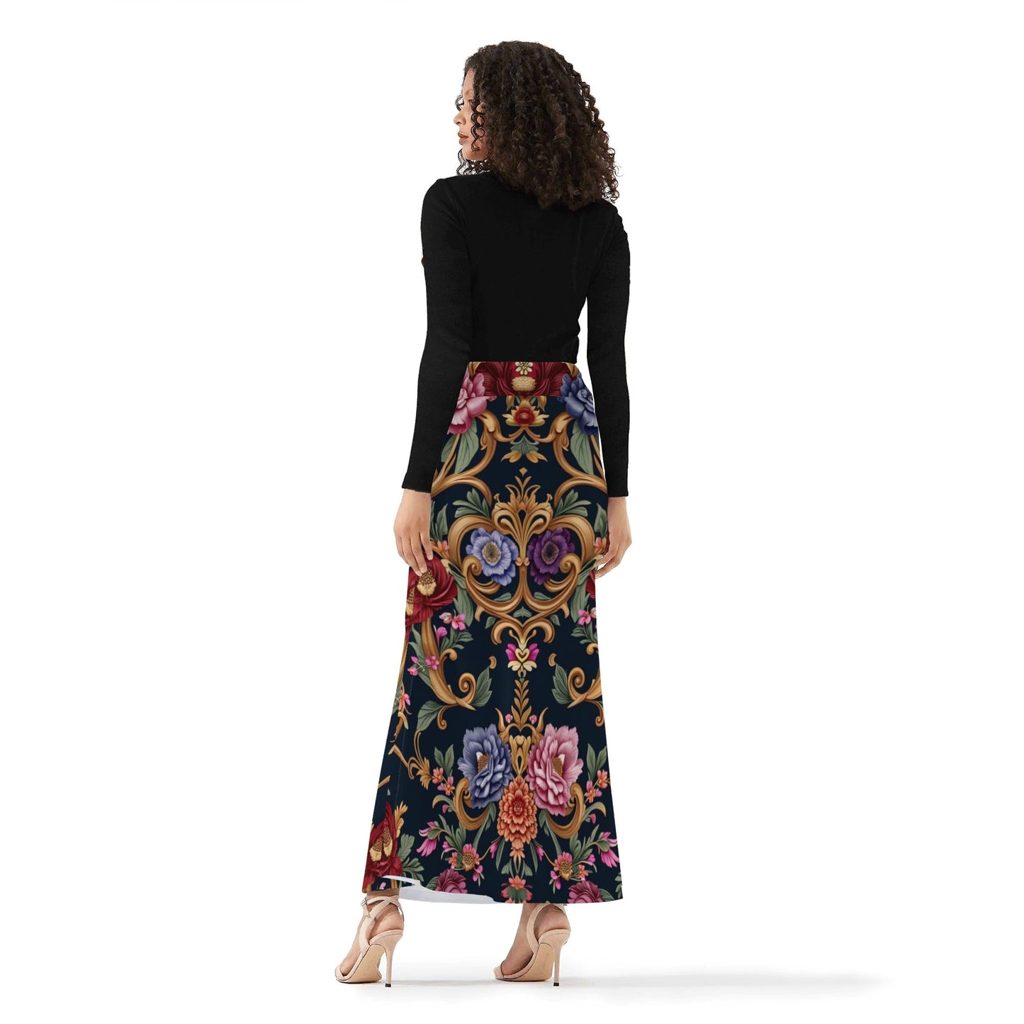 Womens Royal Floral Fishtail Long Skirt by Highest Evolution