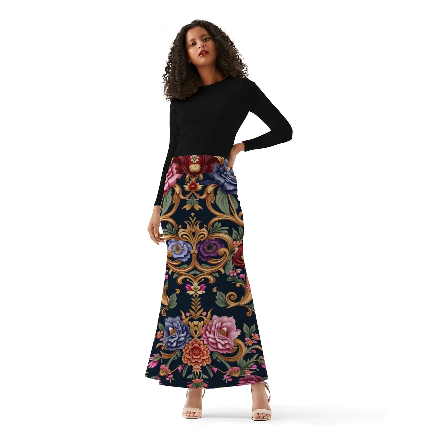 Womens Royal Floral Fishtail Long Skirt by Highest Evolution