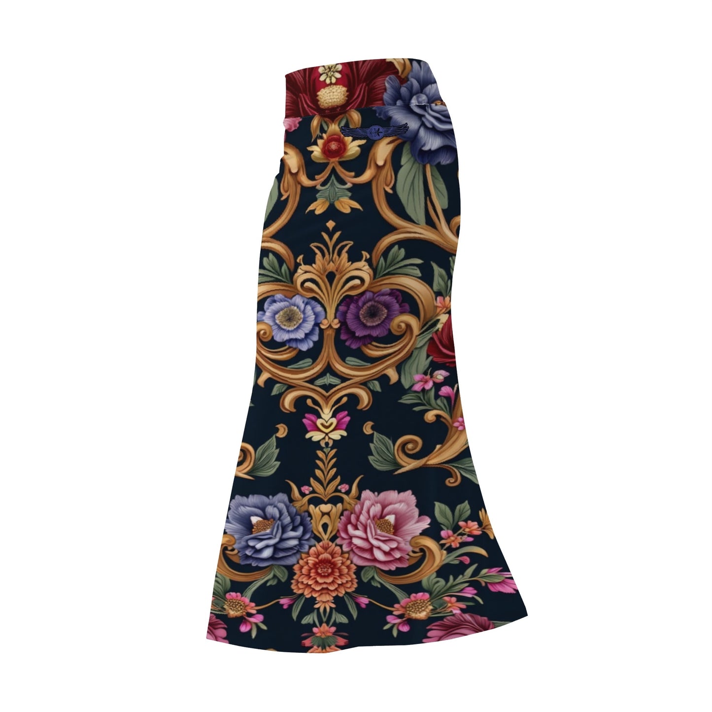 Womens Royal Floral Fishtail Long Skirt by Highest Evolution