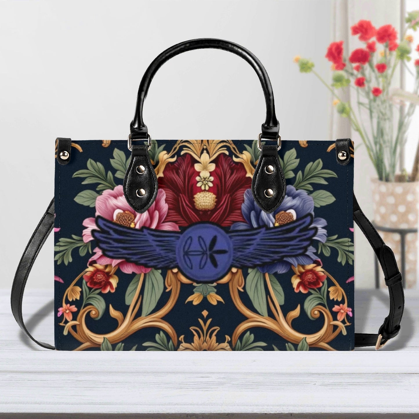 Womens Royal Floral Leather Handbag by Highest Evolution