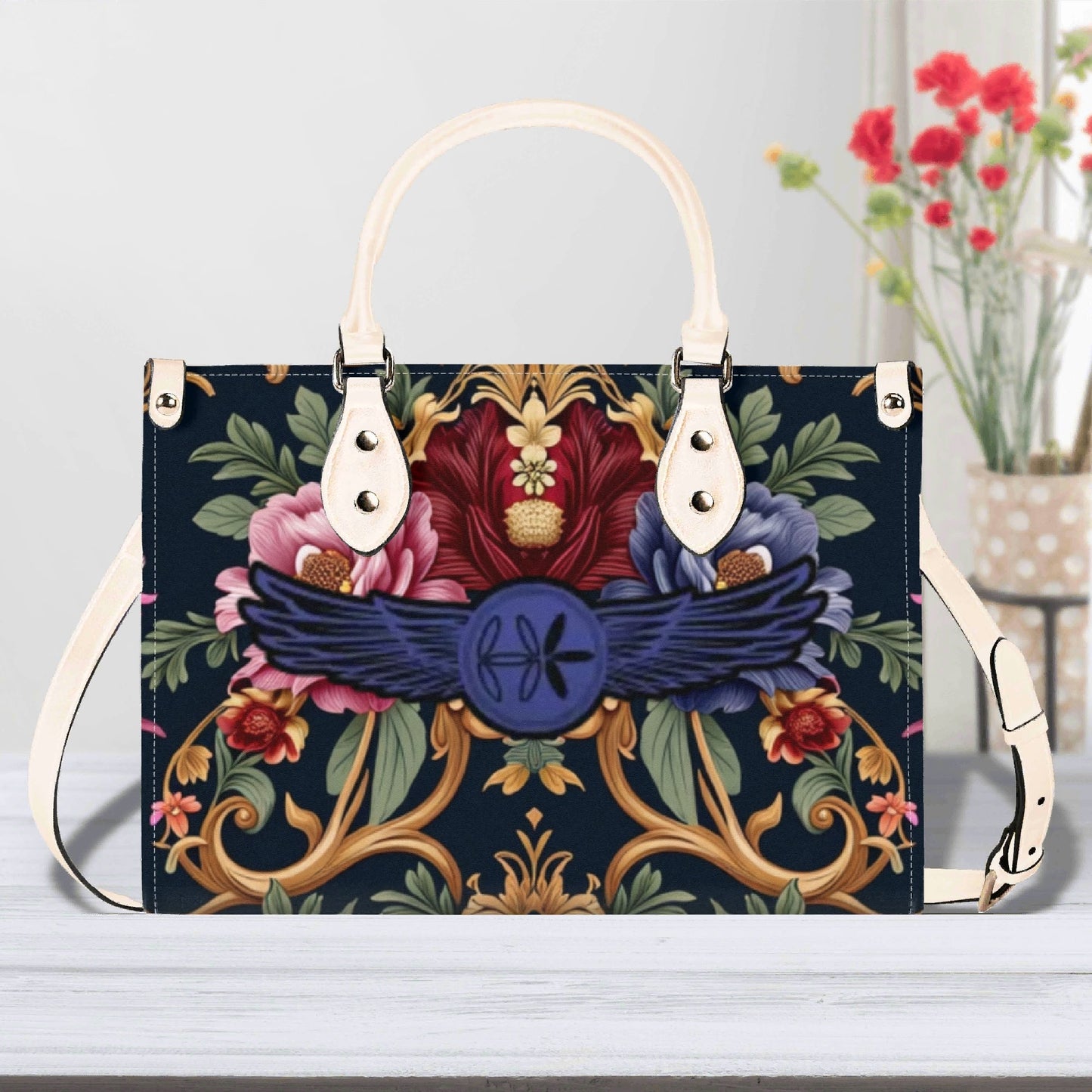 Womens Royal Floral Leather Handbag by Highest Evolution