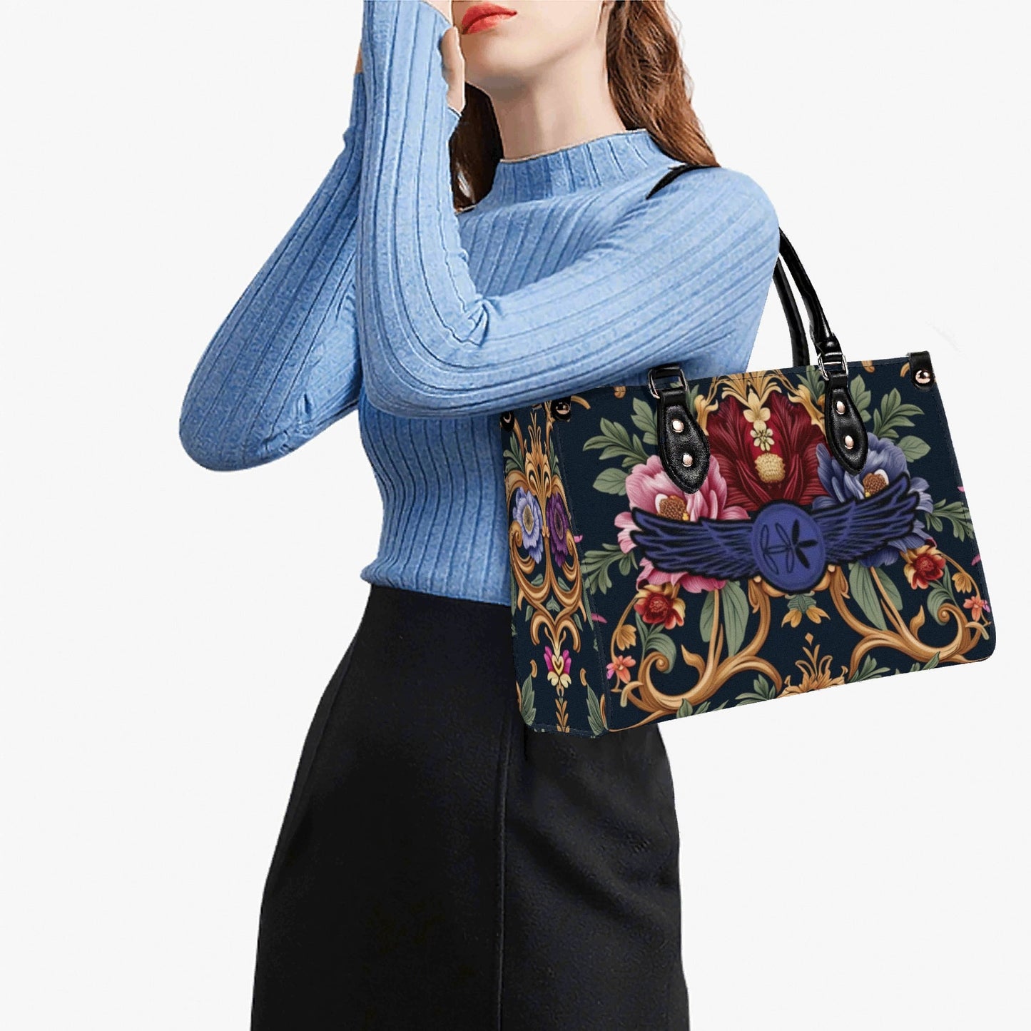 Womens Royal Floral Leather Handbag by Highest Evolution