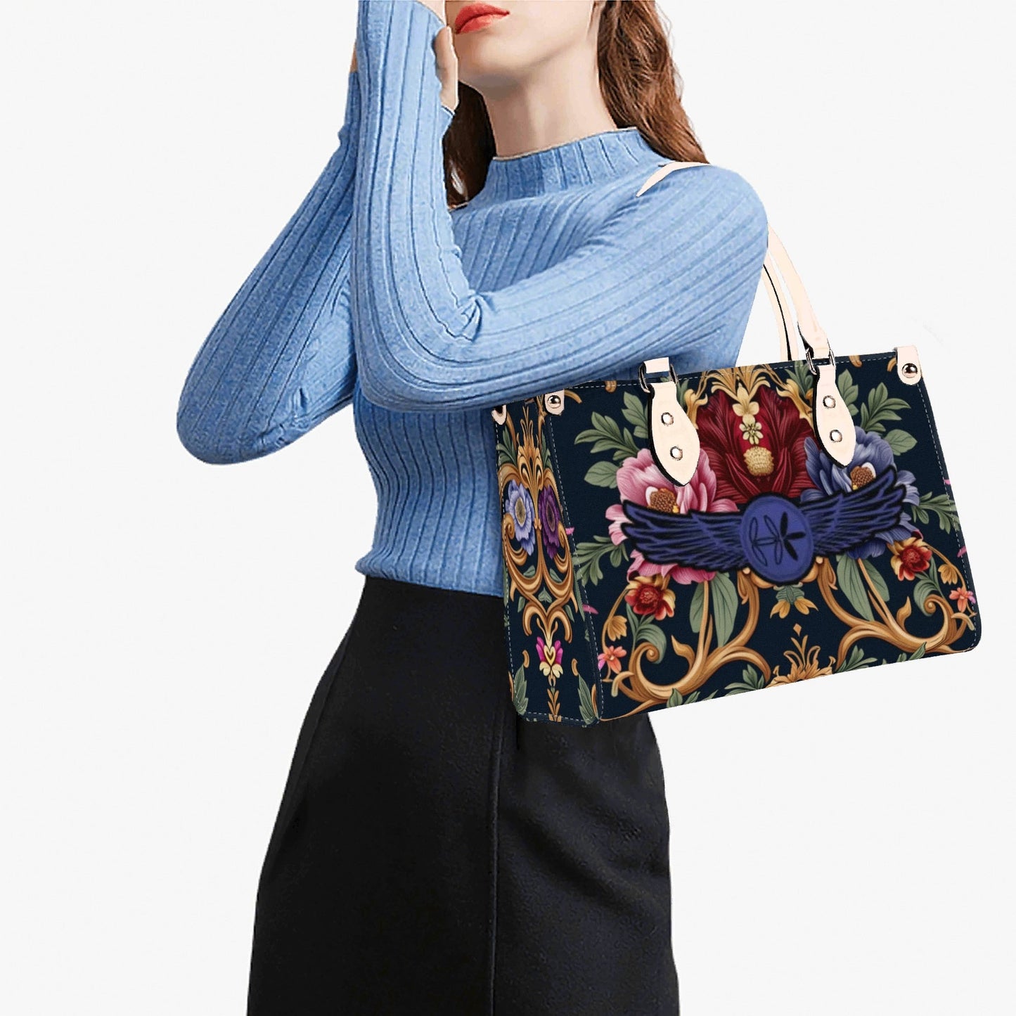 Womens Royal Floral Leather Handbag by Highest Evolution