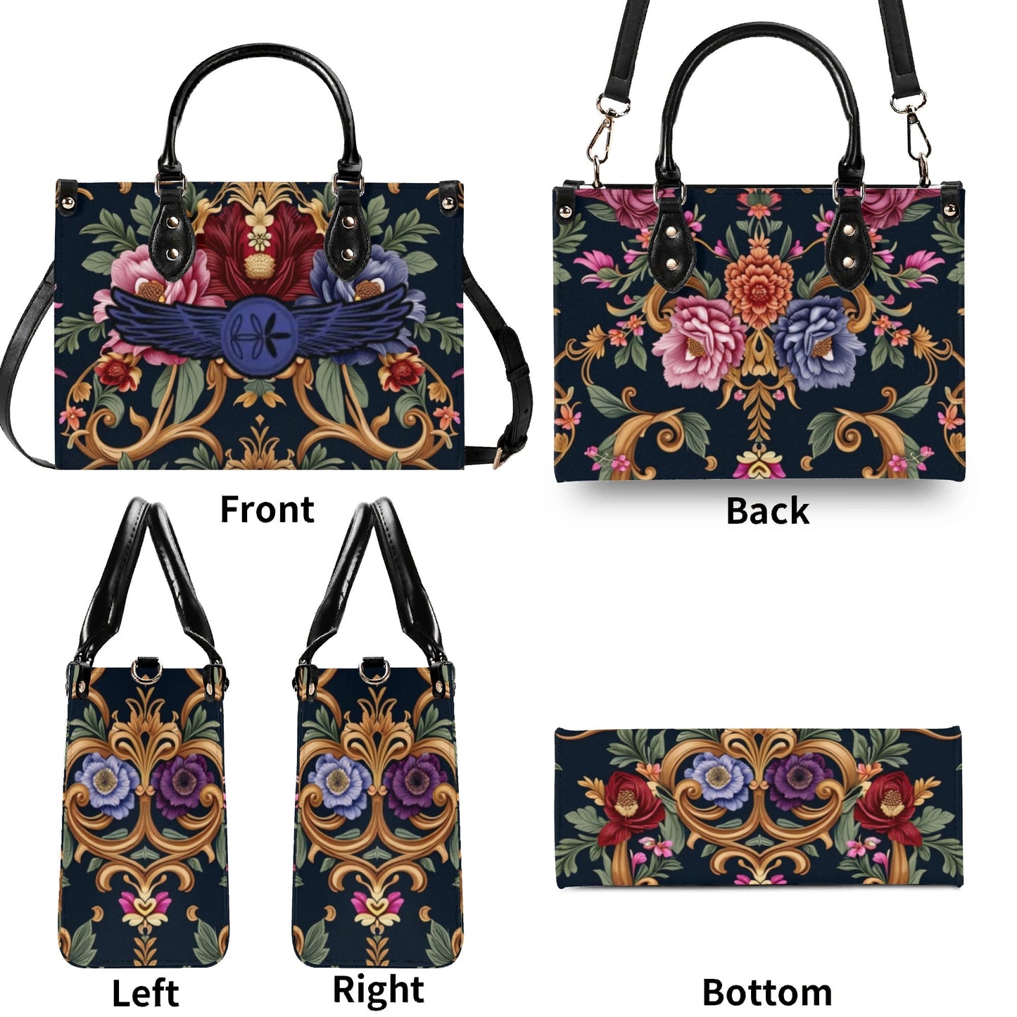 Womens Royal Floral Leather Handbag by Highest Evolution