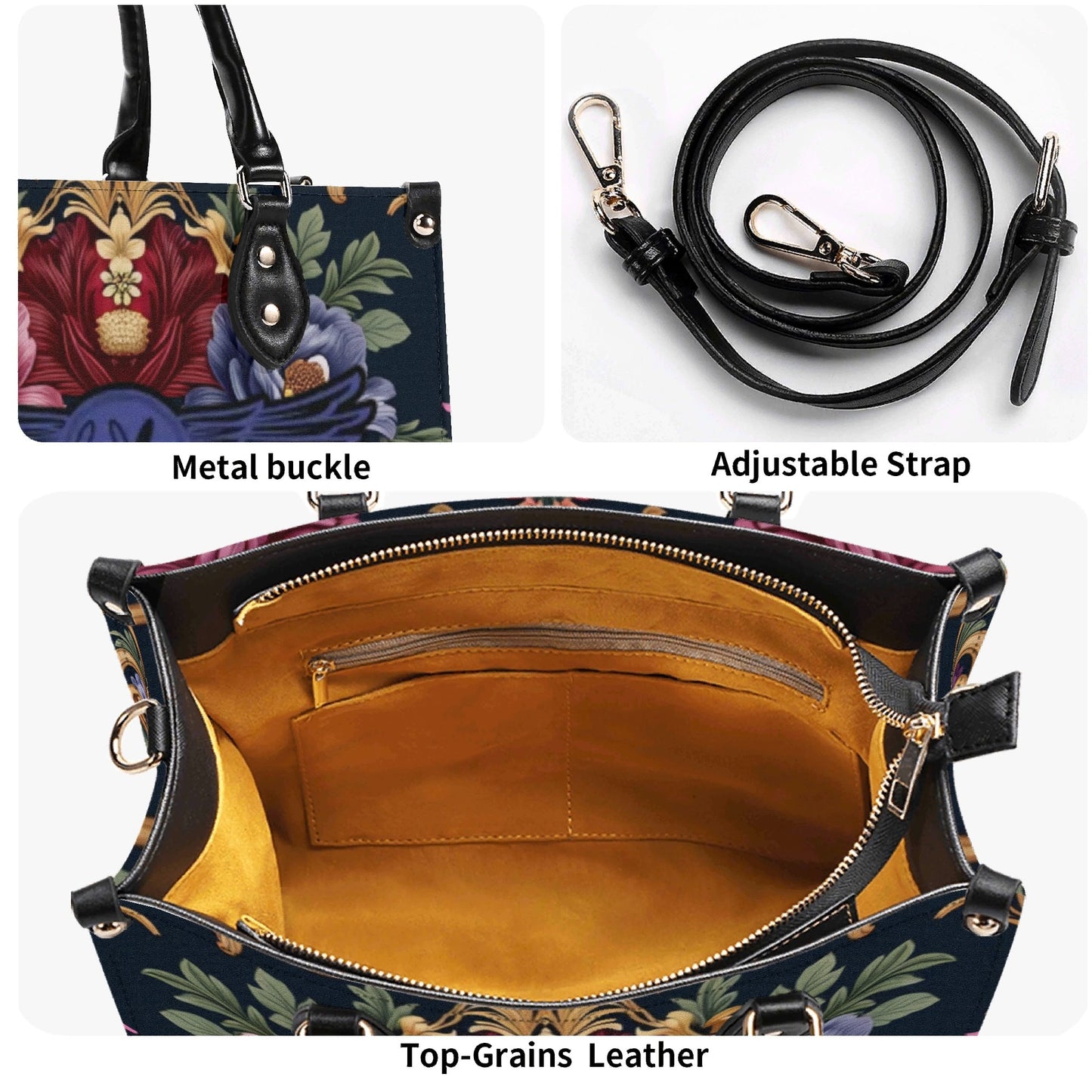 Womens Royal Floral Leather Handbag by Highest Evolution