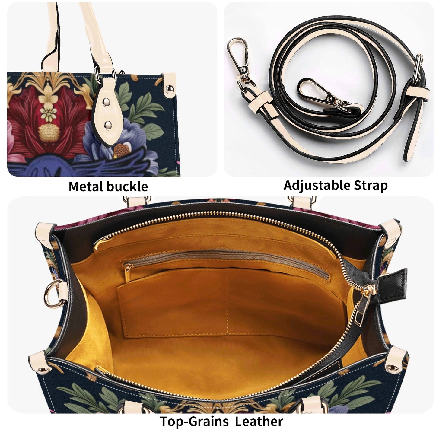 Womens Royal Floral Leather Handbag by Highest Evolution