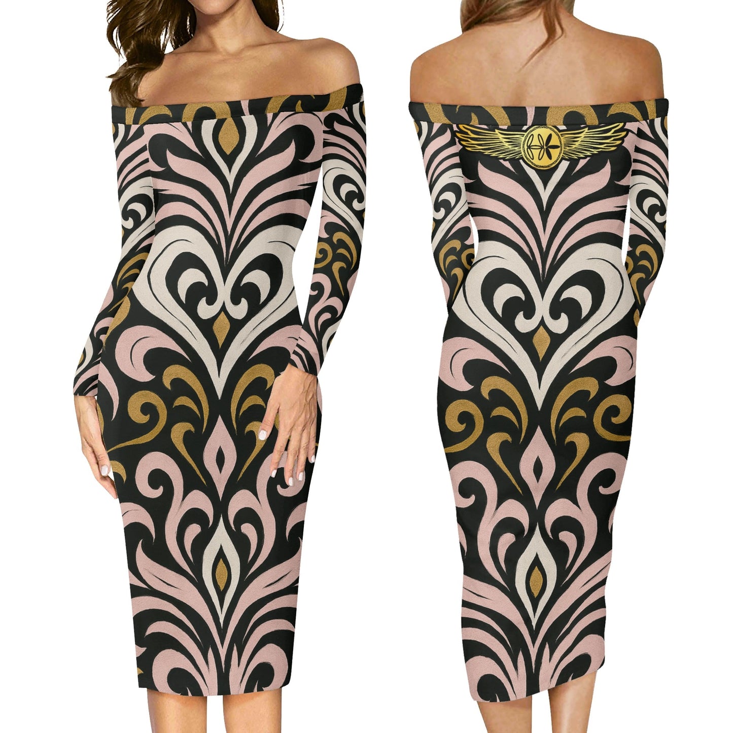 Womens Queen Aura Off The Shoulder Long Sleeve Dress