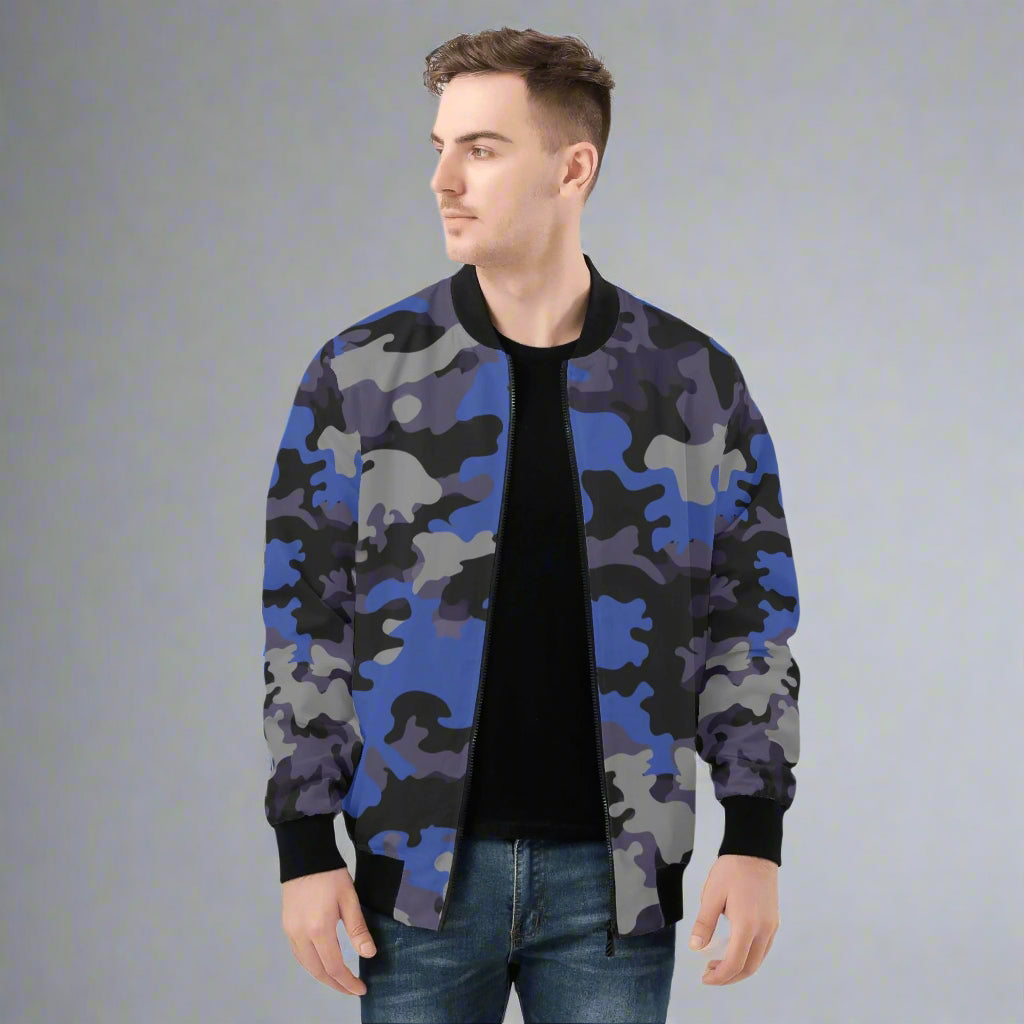 Blue Camo Bomber Jacket by Highest Evolution