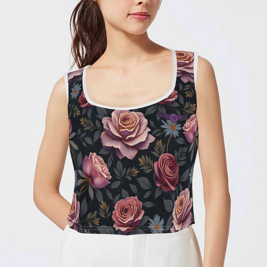 Womens Sleeveless Rose Garden Sports Bra Workout Crop Tank Top By Highest Evolution