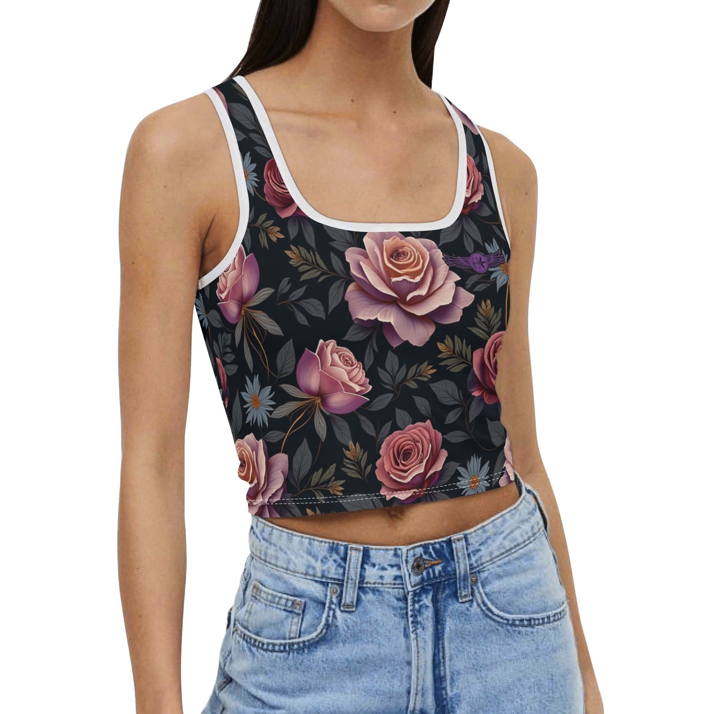 Womens Rose Garden Sleeveless Crop Tank Top by Highest Evolution