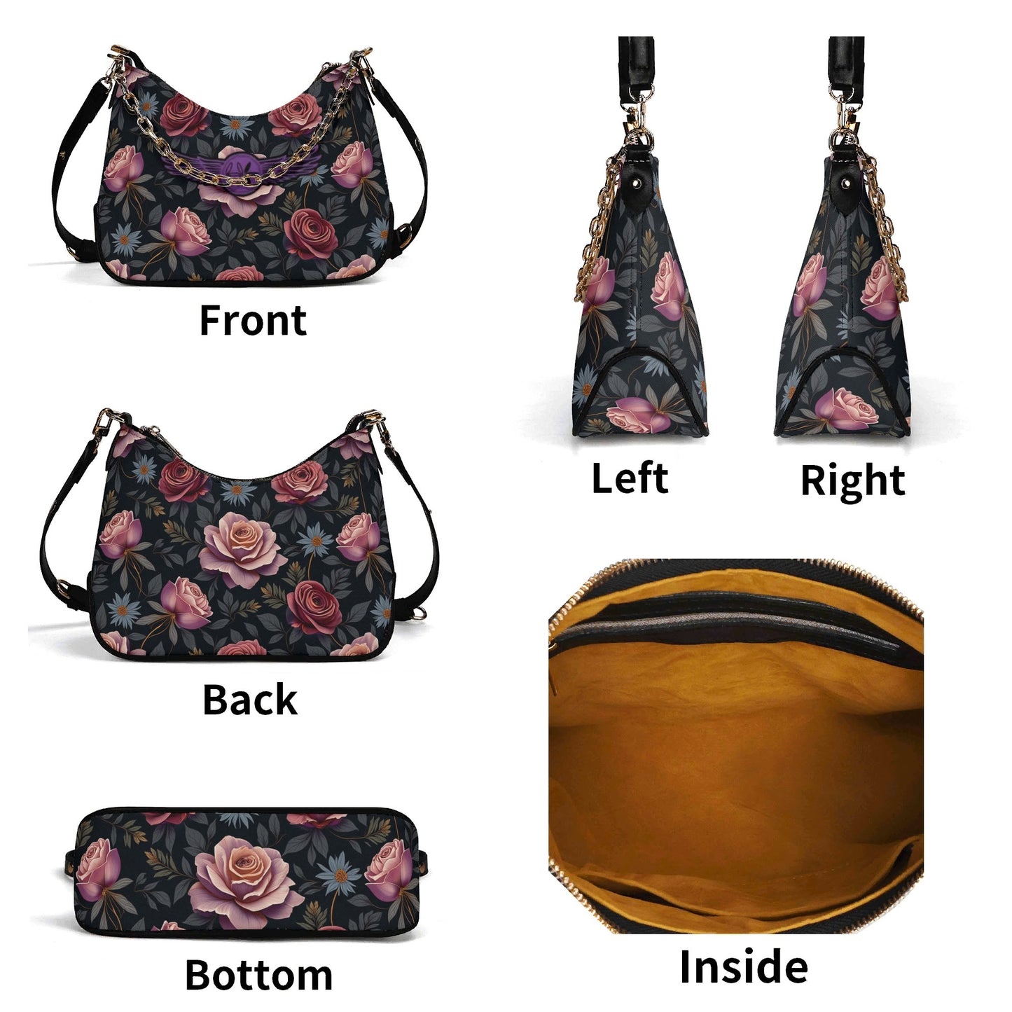 Lady Twill Leather Rose Garden Chain Shoulder Bag by Highest Evolution