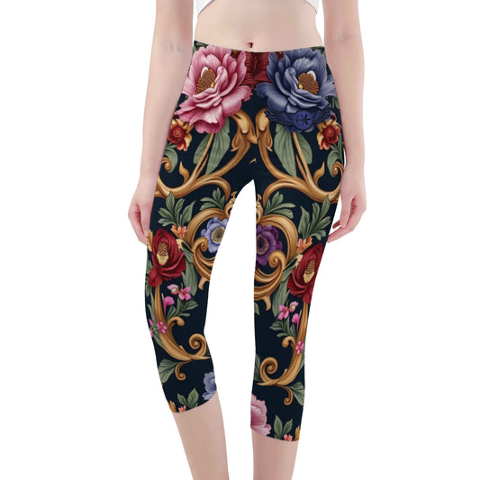Womens Royal Floral Capris Leggings