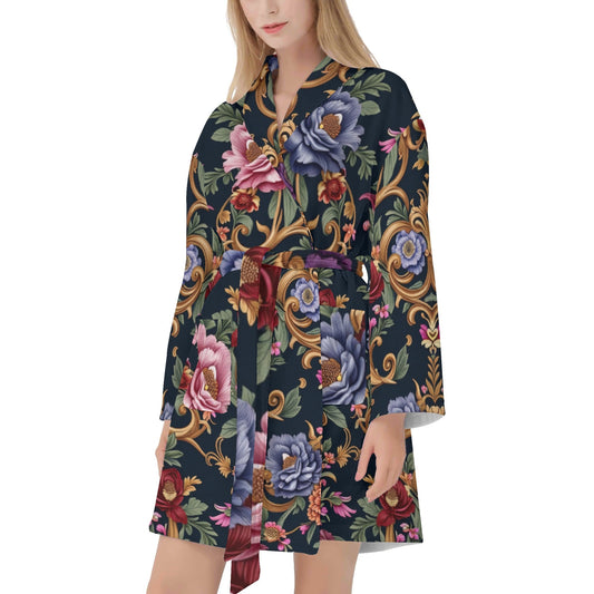 Womens Royal Floral Short Bathrobe