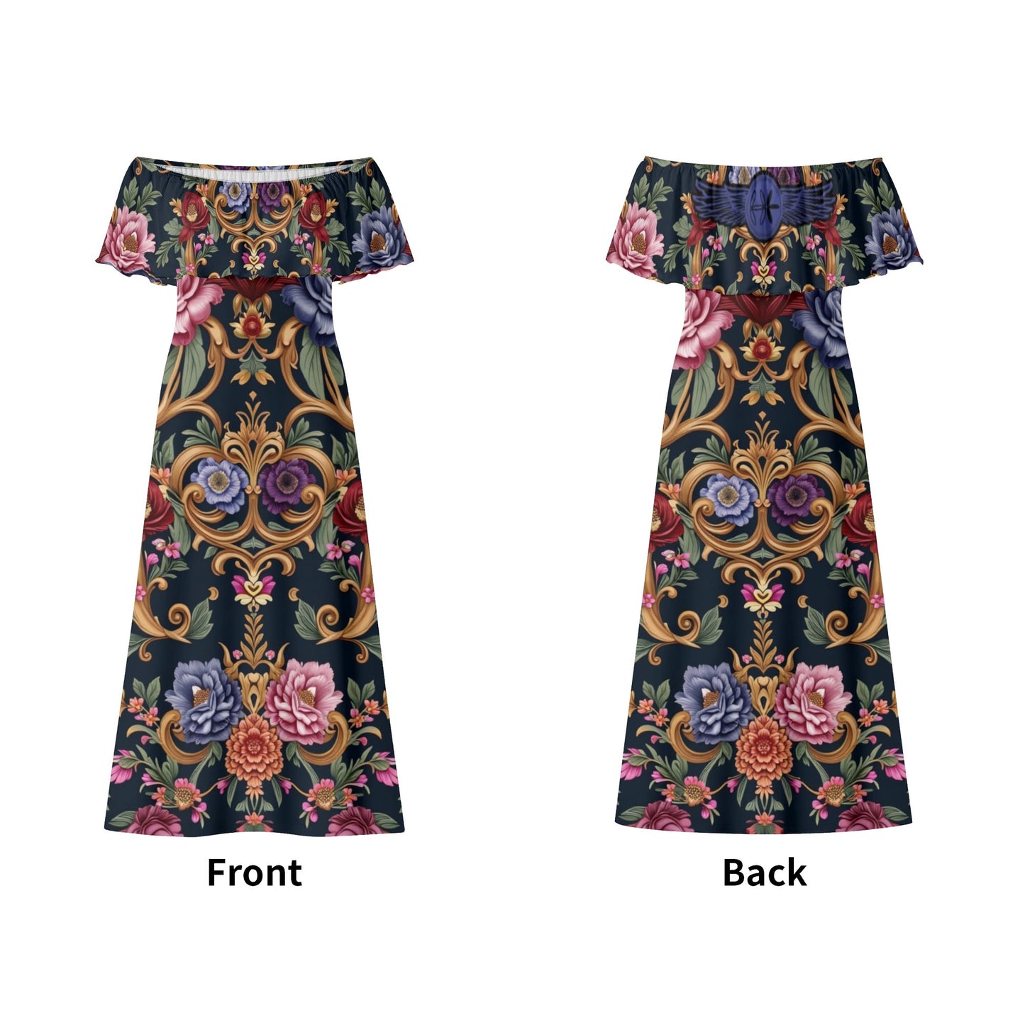 Womens Royal Floral Off The Shoulder Long Dress